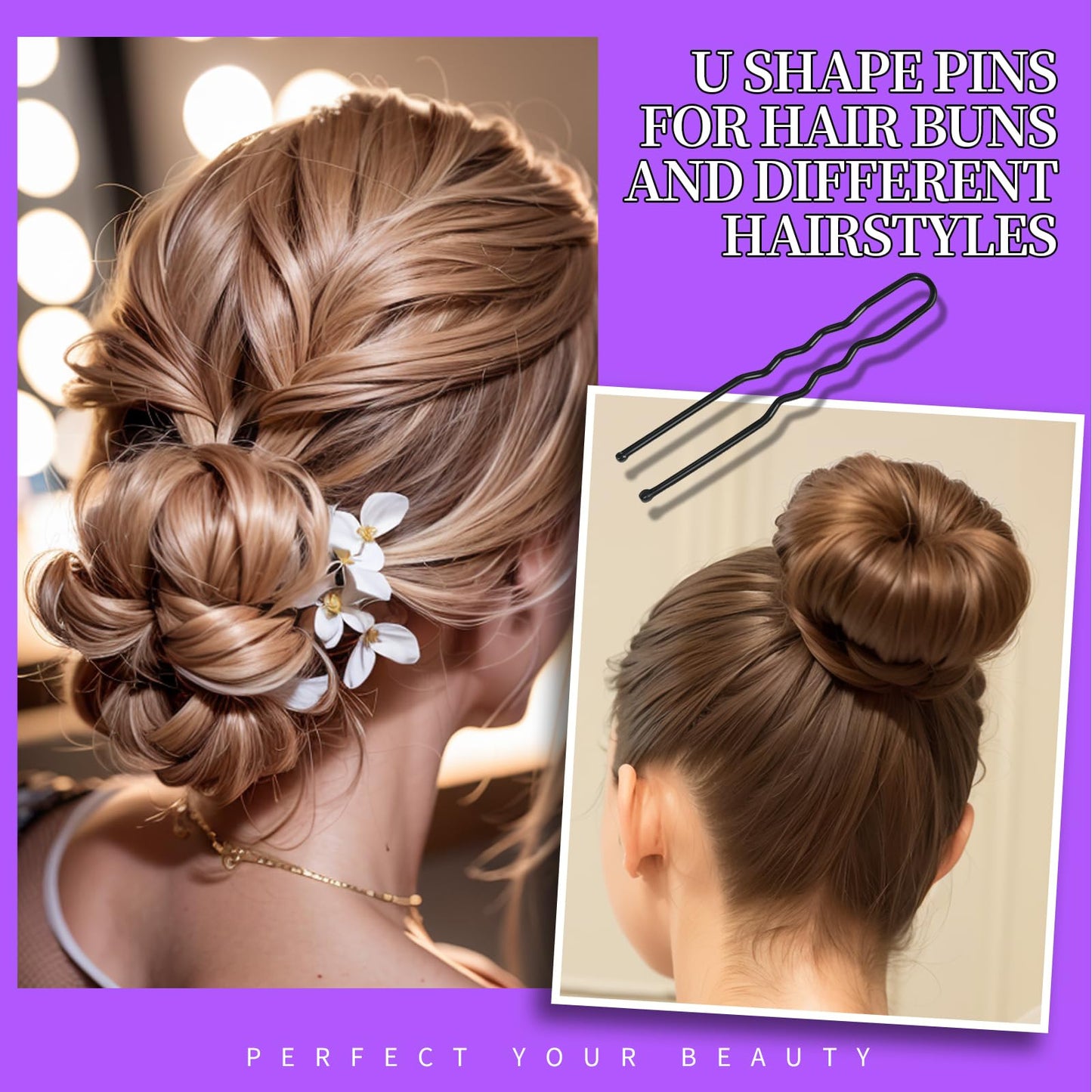 Teenitor 300pcs Hair Pins Bobby Pins Black, 100 Black Bobby Pins 2" 2.75"100 Hair Pins for Women and 100 Clear Hair Bands Kit, U Pins for Buns 2" Beauty and Personal Care Teenitor