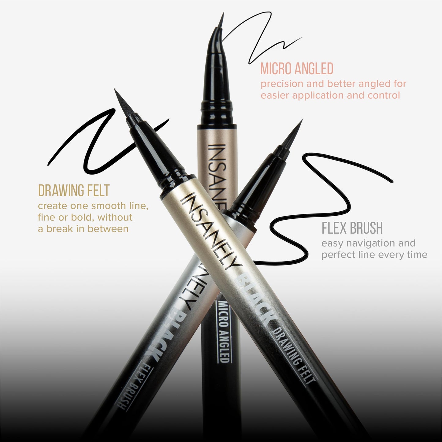 Absolute New York Insanely Black Micro Angled Liquid Eyeliner, Thin Pointed End, Creates Thin Lines Closer to Lash Line