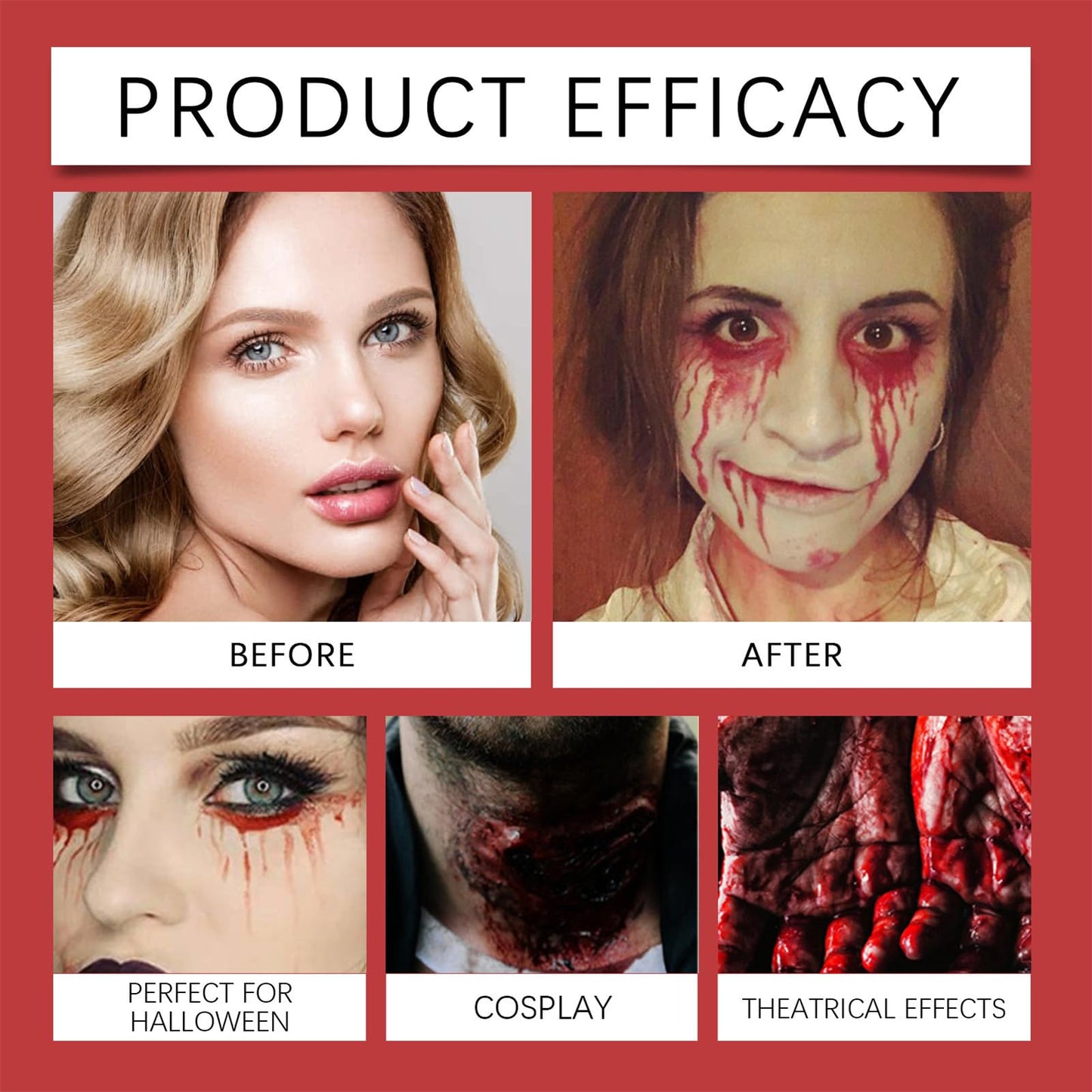 AOYEBO Halloween Fake Blood Kit - 4-Piece Washable Fake Blood Spray with Dropper & Brush for SFX Makeup and Zombie Cosplay