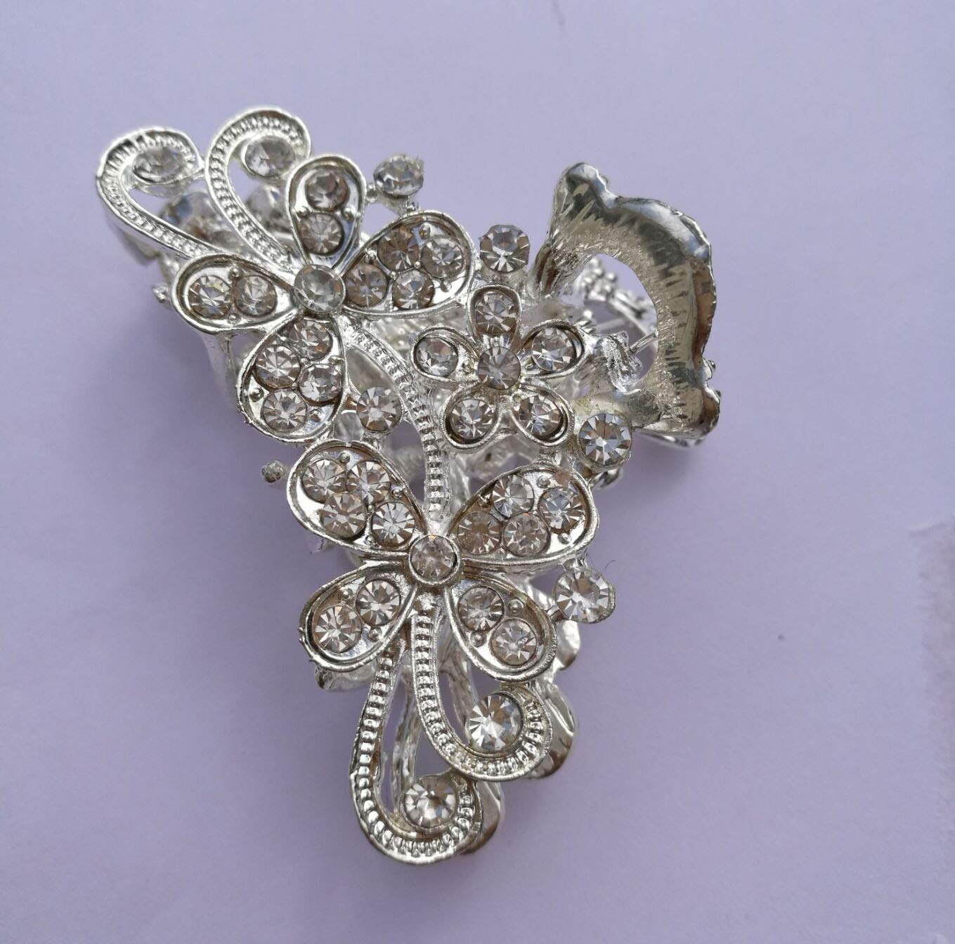 Numblartd Vintage Silver Chic Alloy Fancy Hair Claw Jaw Clips Pins with White Rhinestone - Fashion Retro Hair Catch Hair Updo Grip Hair Accessories