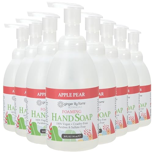 Ginger Lily Farms Botanicals All-Purpose Foaming Hand Soap Refill, 100% Vegan & Cruelty-Free, Apple Pear Scent, 20 Fl Oz (Pack of 8)