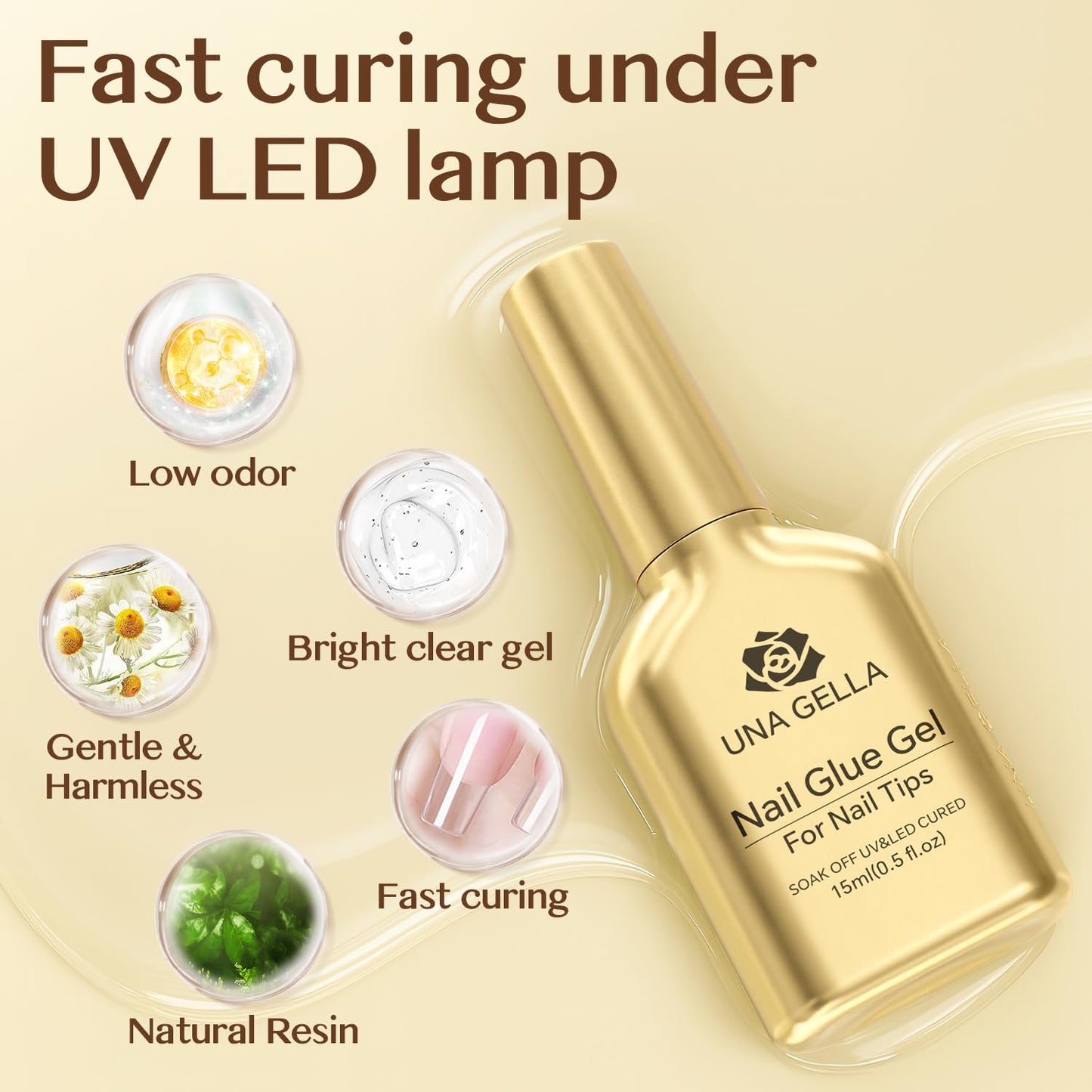 UNA GELLA 6 in 1 Gel Nail Glue for Clear Acrylic Nails Tips, 15ml U V Nail Glue Long Lasting Super Strong Brush for Base Coat, Clear Fake Nails, Beauty and Personal Care UNA GELLA