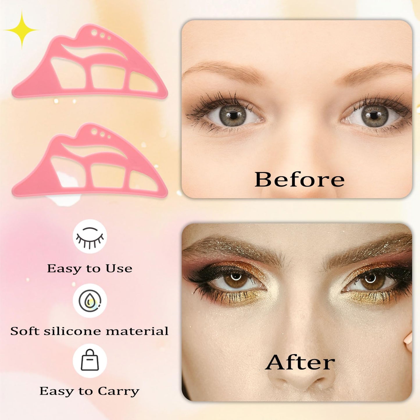 NFAMRZCAR 2PC Eyeshadow Stencil 5 in 1 Silicone Eyeshadow Tool,Reusable Eye Makeup Aid Stencils,Eye Makeup Aid, for Make Up Beginners&Women (Pink)