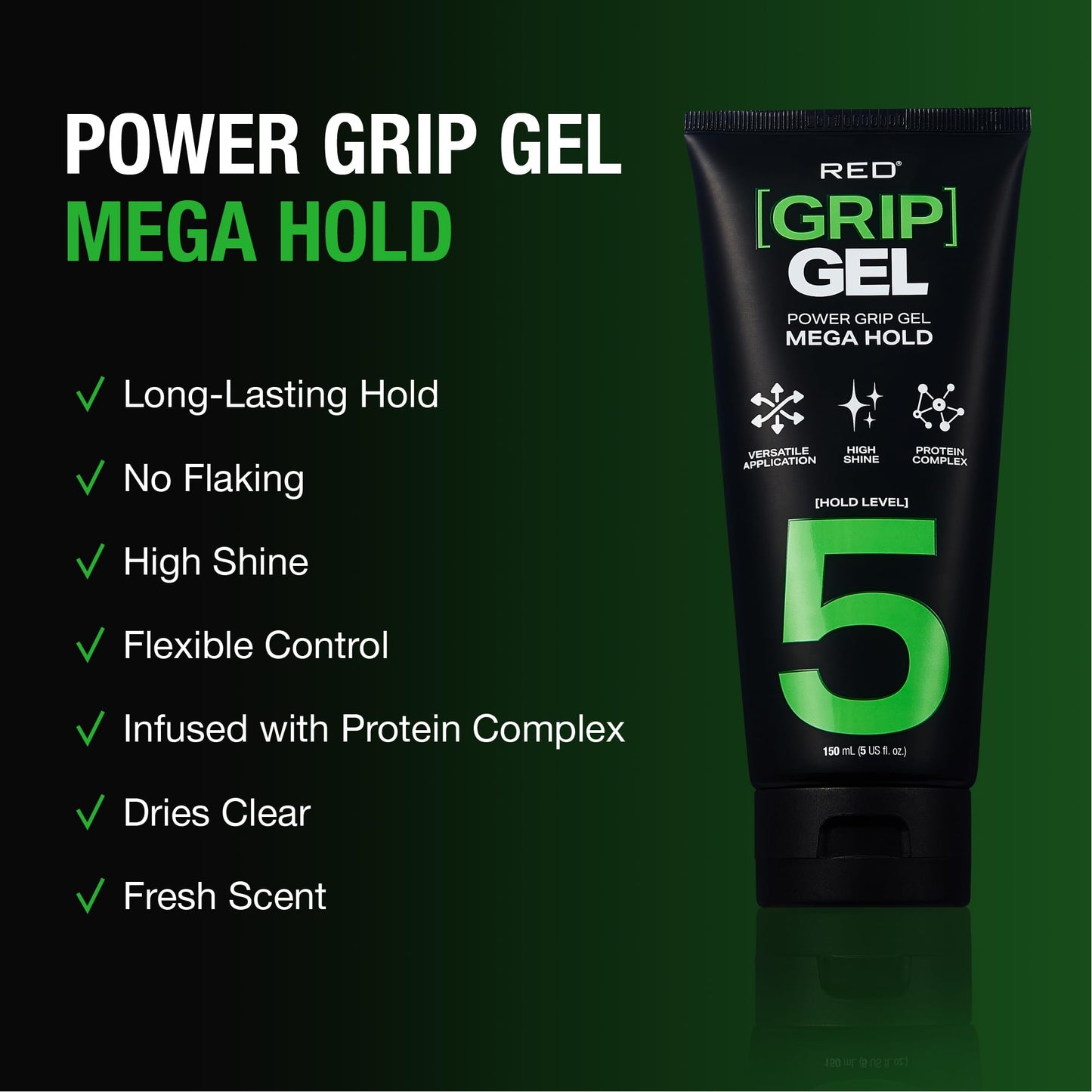 Red by Kiss Power Grip Gel - Long-Lasting Hold, Frizz-Free, High Shine, Protein Complex, Edge Control & Curl Definition (Mega Hold, 5 oz)