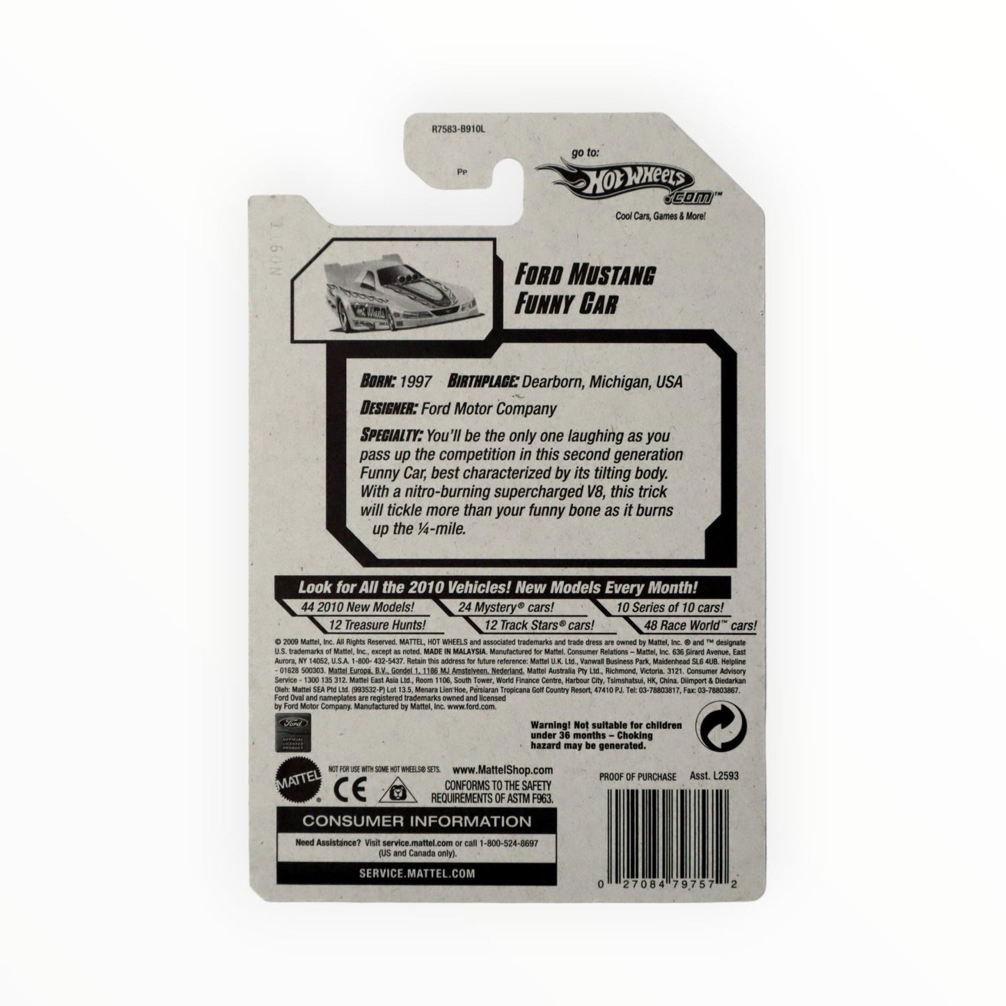 2010 Hot Wheels Ford Mustang Funny Car HW Racing 158/240 10/10