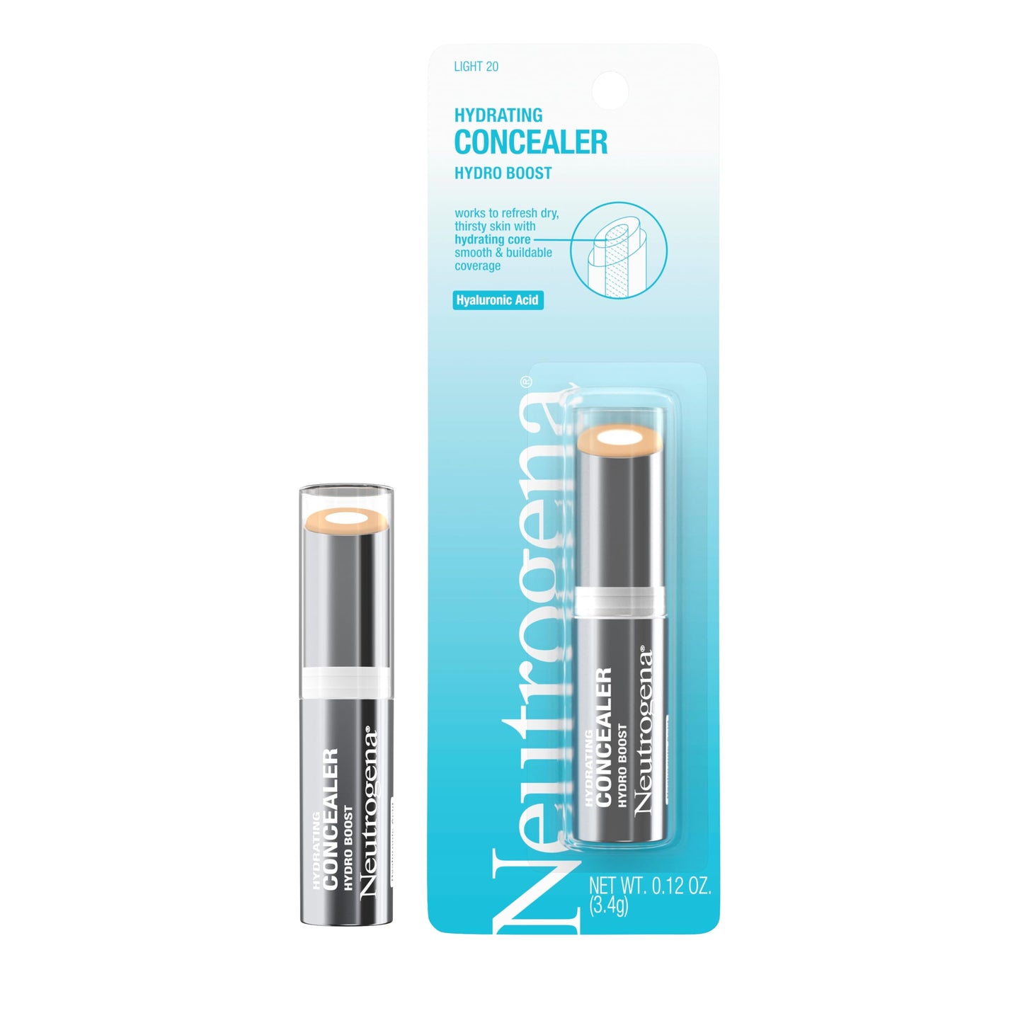 Neutrogena Hydro Boost Hydrating Concealer Stick for Dry Skin, Oil-Free, Lightweight, Non-Greasy and Non-Comedogenic Cover-Up Makeup with Hyaluronic