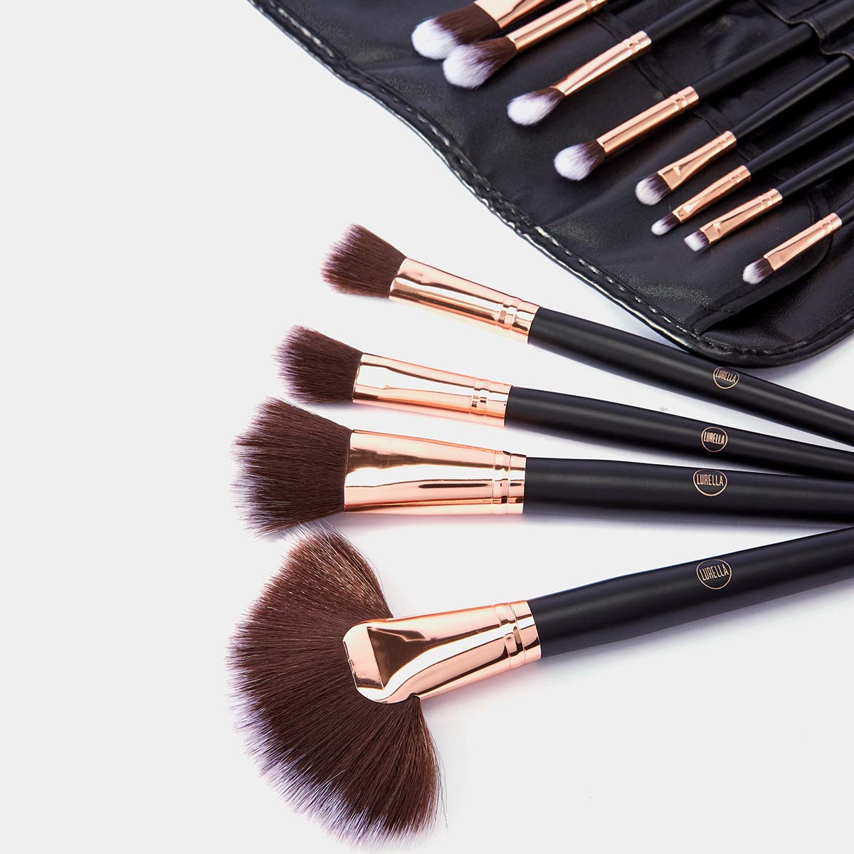 Lurella Cosmetics Stay Glam Brush Set: Essential 12 Pcs Makeup Brushes, Made With Ultra Soft Synthetic Bristles, & Includes Black Traveling Case.
