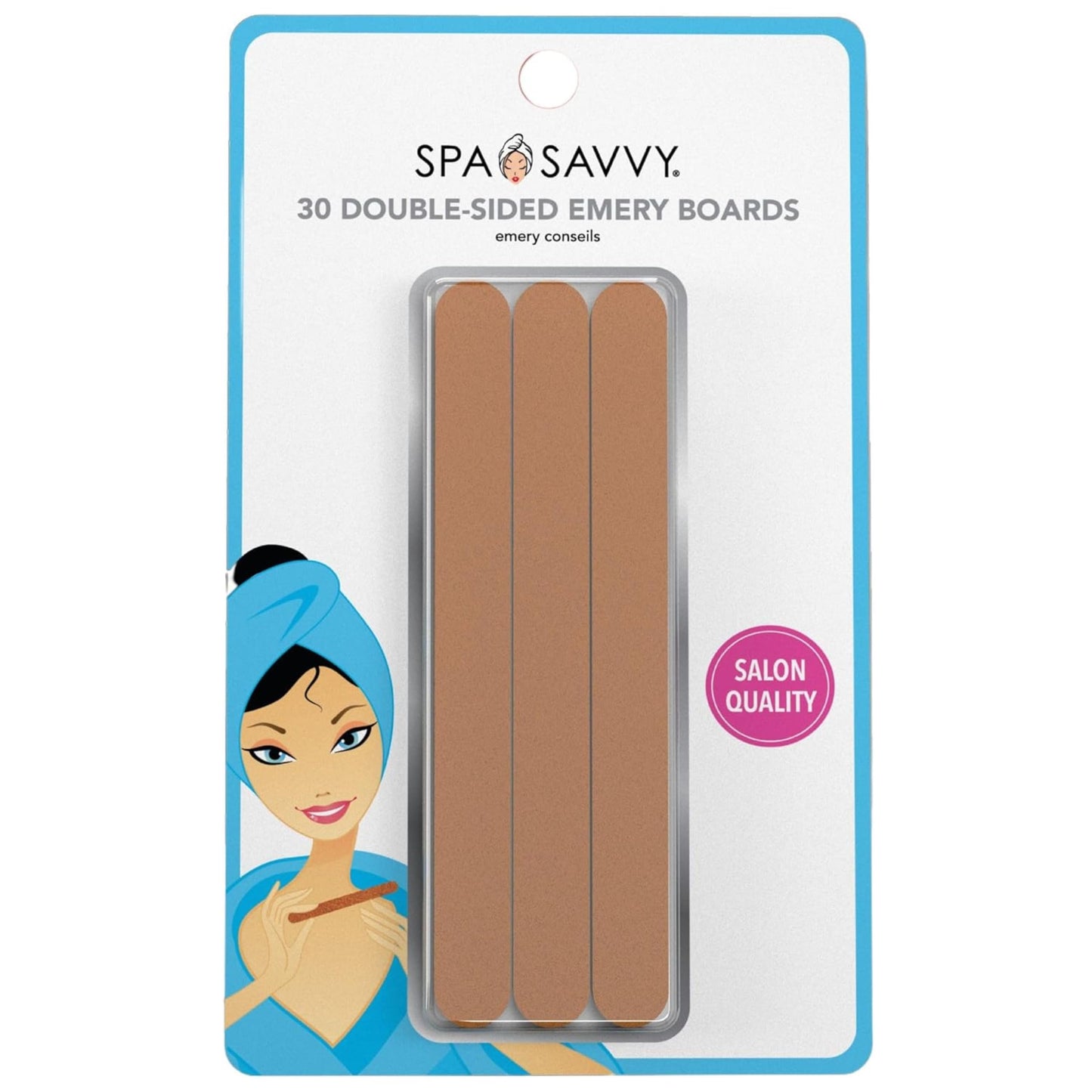 Spa Savvy Nail File Set, 30 Count, Double Sided 4.5 Inch Emery Boards for Regular, Gel, and Acrylic Nails, Pedicure and Manicure Tools
