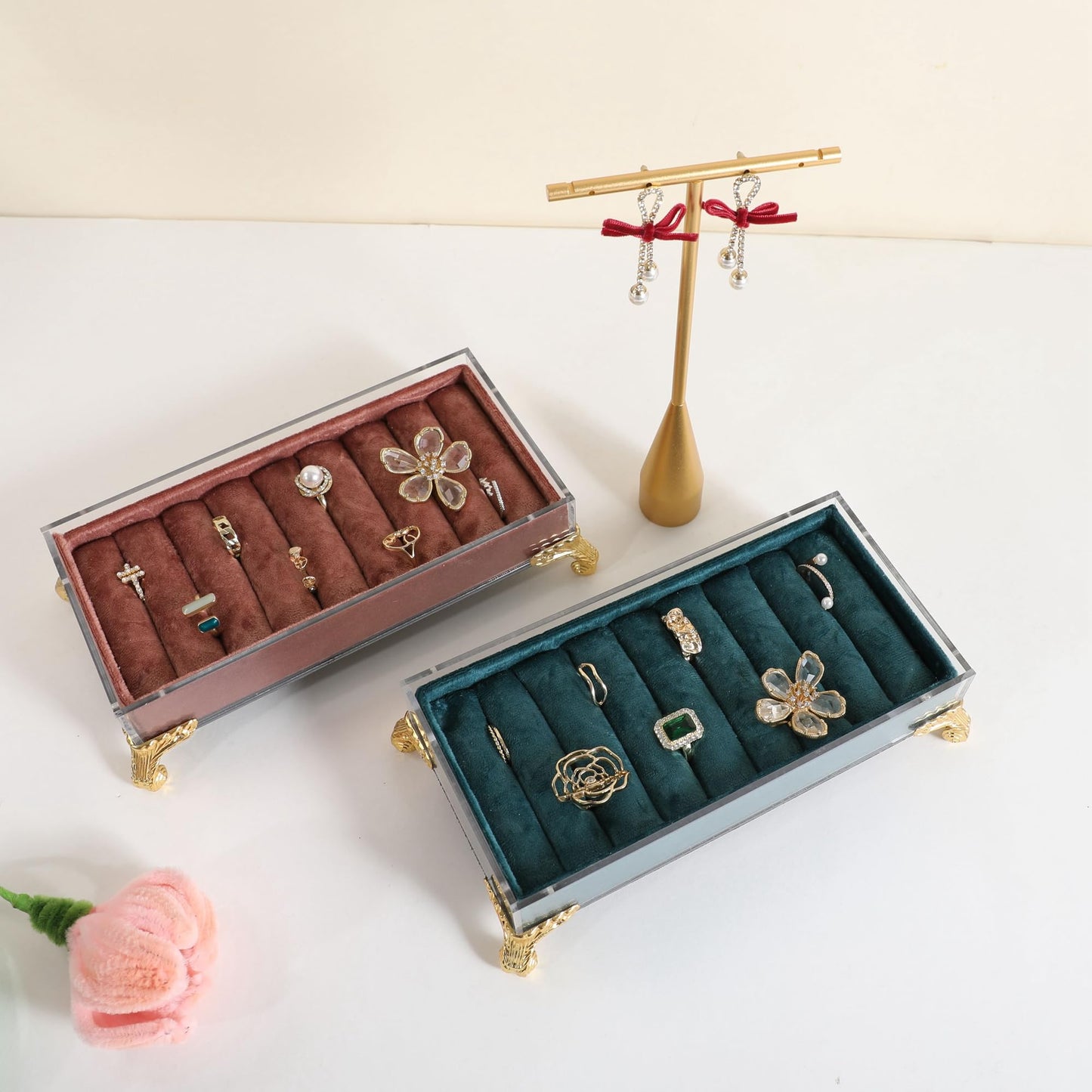 GemeShou velvet slots Ring holder for jewelry organizer, Blue earring ring display stand for selling, felt ring jewelry holder tray showcase【Velvet…