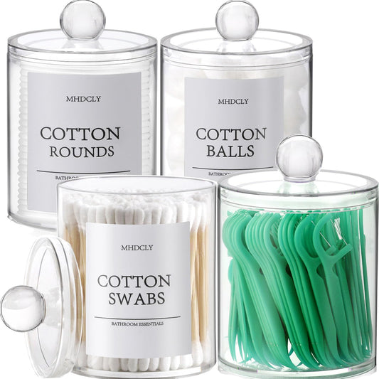 Bathroom Organizers & Storage Set, 4-Pack Accessories for Home & Bathroom Décor, Qtip Holder, Storage & Organization, Aesthetic Style