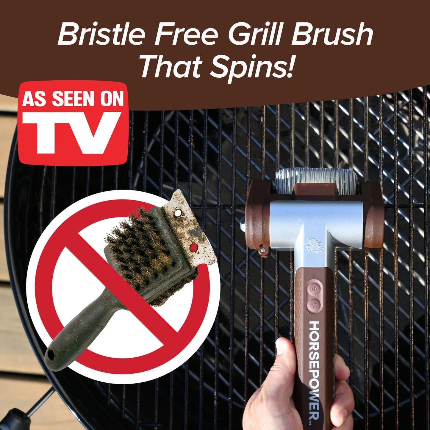 HorsePower Giddy Up Grill Cleaner – Cordless Rechargeable BBQ Tool with 350 RPM Stainless Roller & LED Light, As-Seen-On-TV