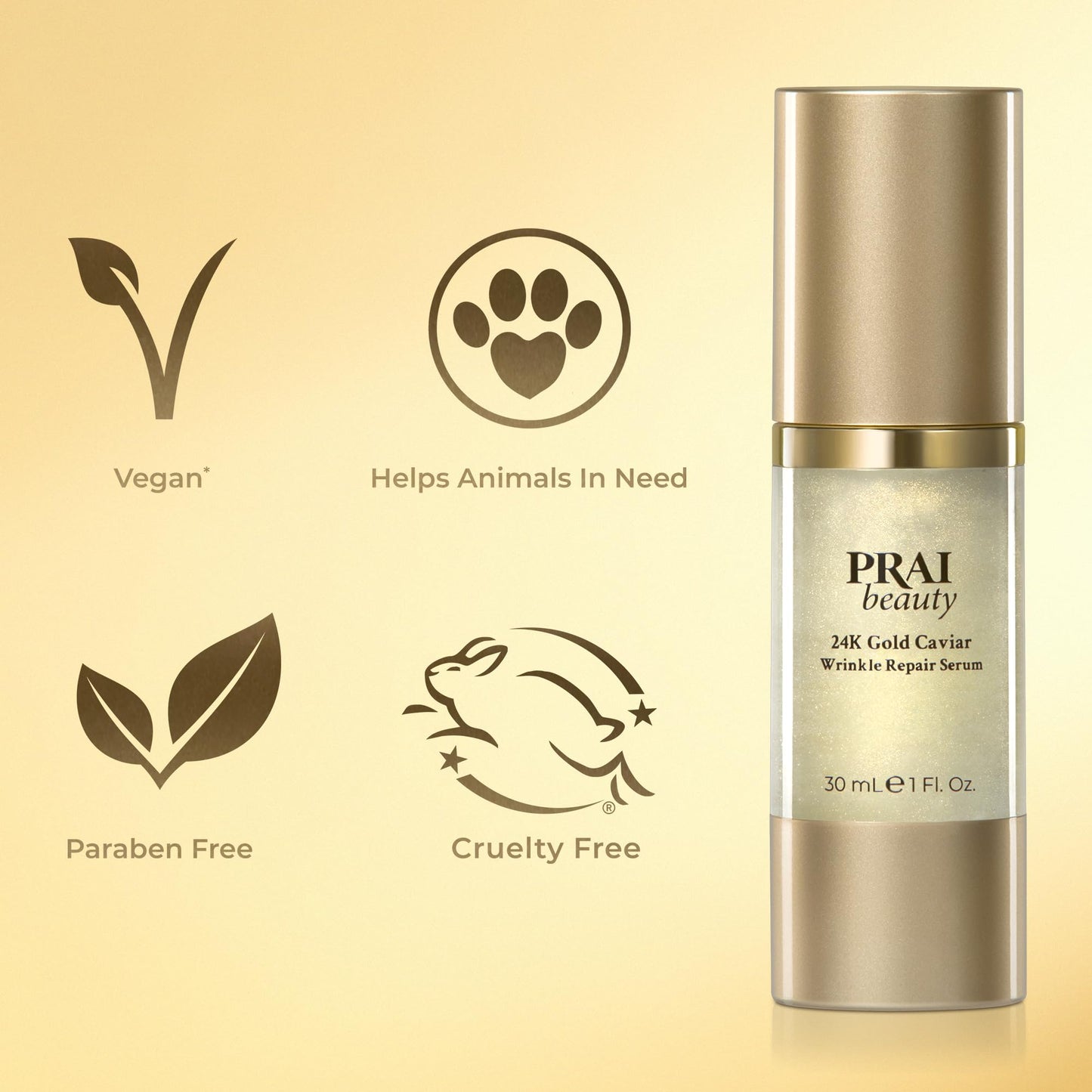 PRAI Beauty 24K Gold Caviar Wrinkle Repair Serum for Face | Anti-Aging Serum with Hyaluronic Acid to Plump and Fill In Wrinkles | Anti-Wrinkle Serum