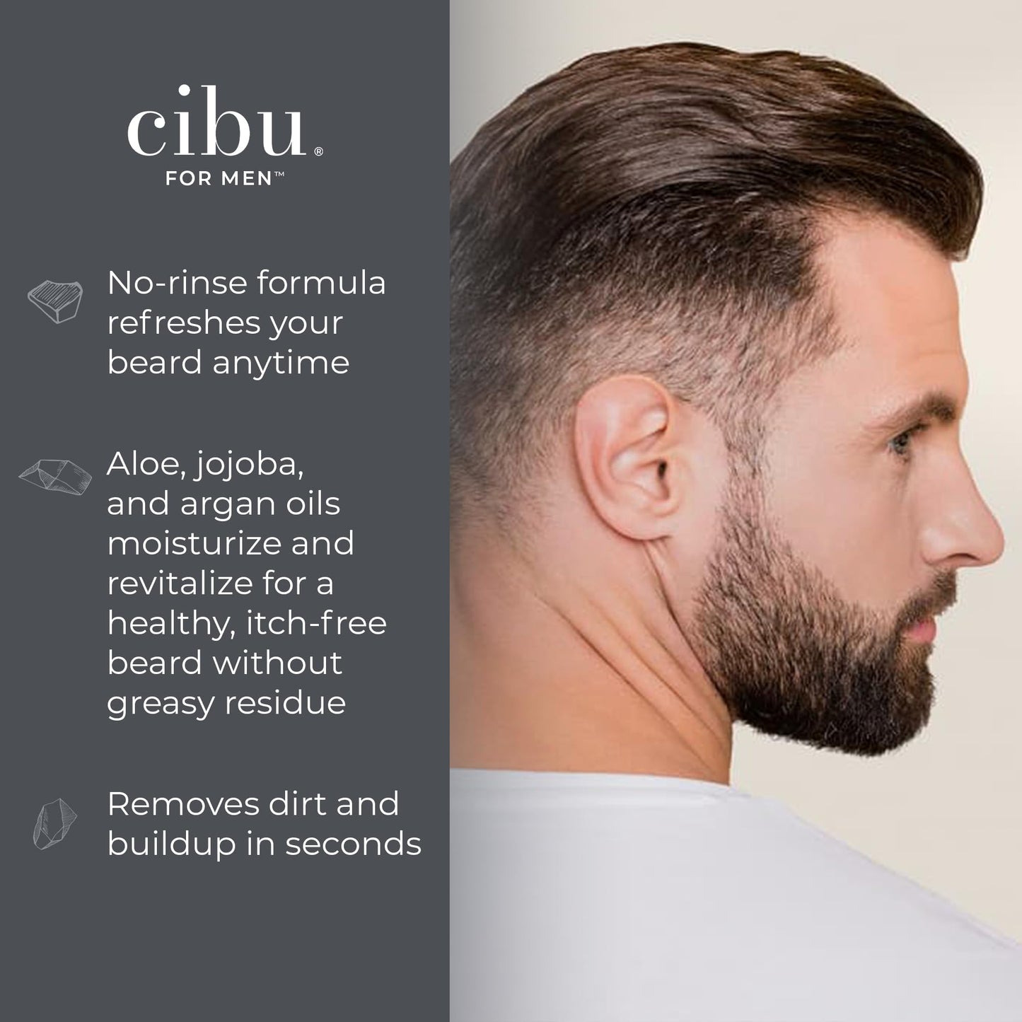 Cibu for Men Beard Dry Foaming Cleanser 6oz - Rinse-Free Beard Wash for Men to Control and Tame Unruly Beards and Coarse Hair - Softening Beauty and Personal Care CIBU