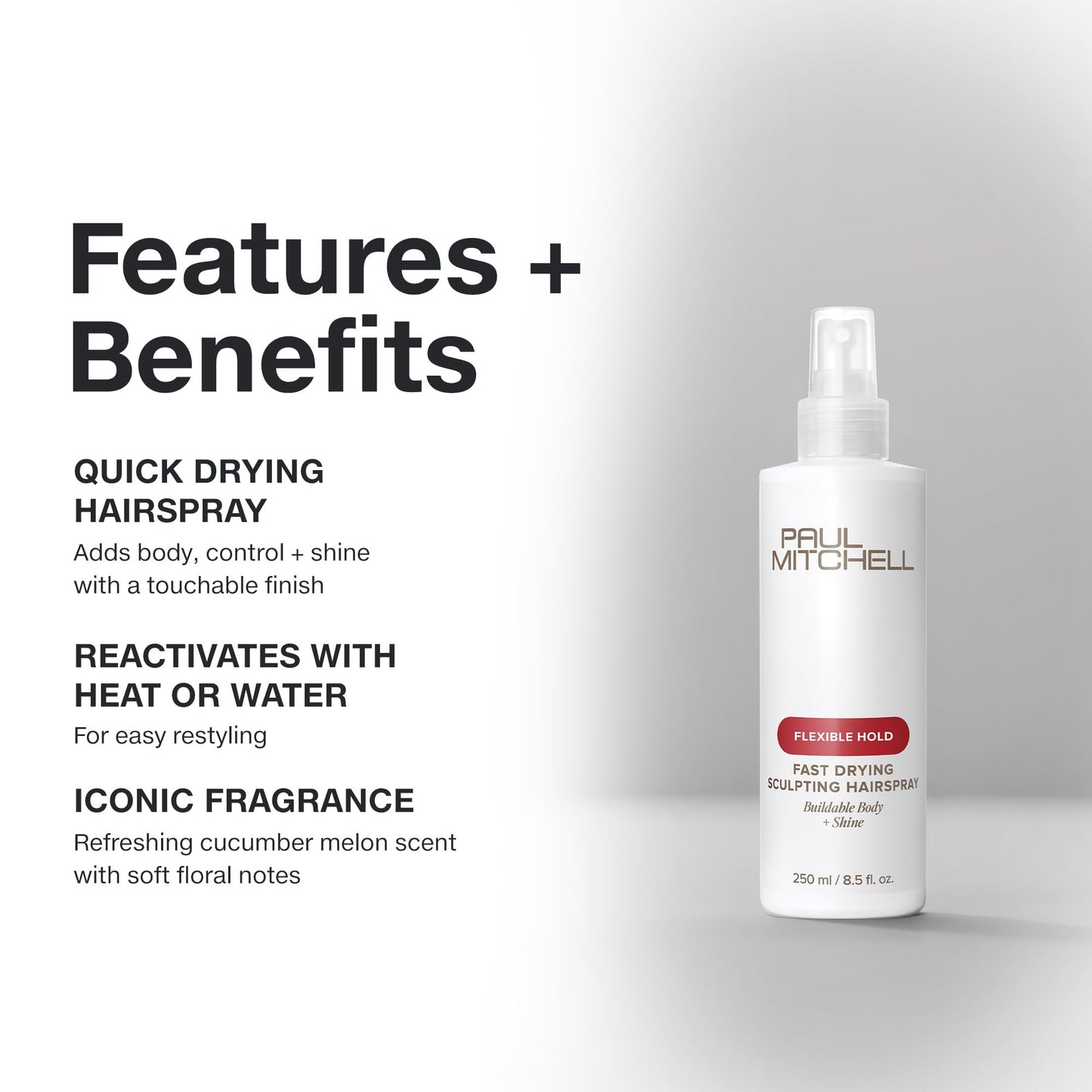 Paul Mitchell Fast Drying Sculpting Hairspray, Flexible Hold, Buildable Body + Shine, For All Hair Types, 33.8 fl oz