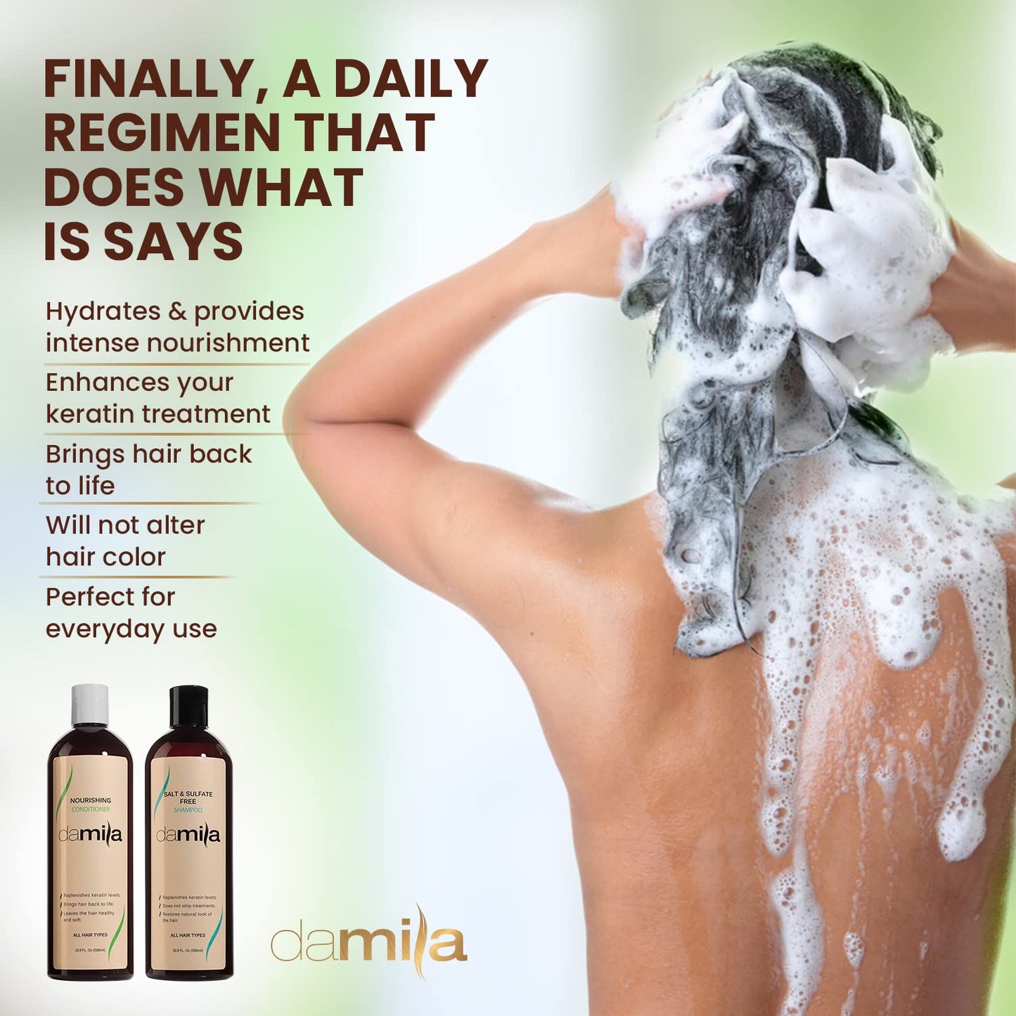 Damila Salt & Sulfate Free Shampoo & Conditioner for Keratin and Color Treated Hair - Professional Keratin Value Pack for Damaged, Frizzy, Curly, Dry