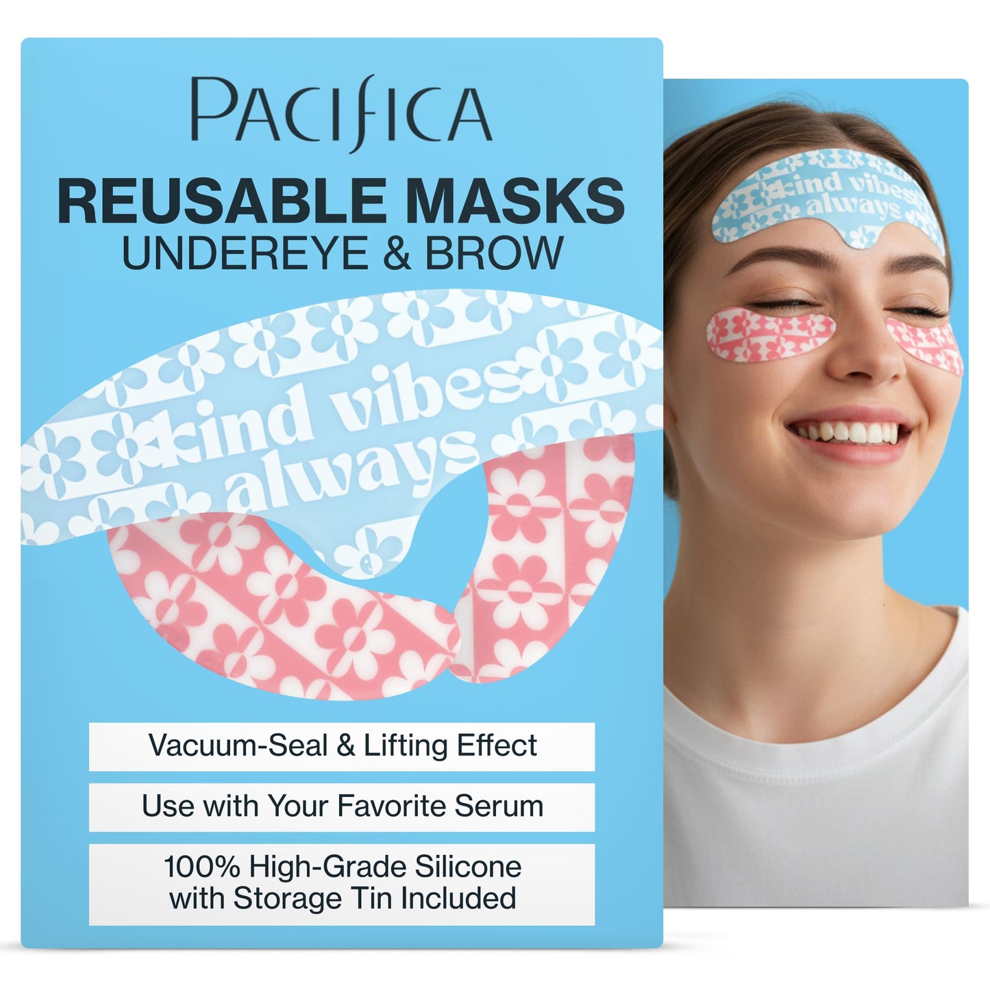 Pacifica Reusable Mask Set - Silicone Undereye & Brow Mask Set for Forehead & Under Eye, Anti-Wrinkle, Firming, Pair with Serum, Vegan & Cruelty-Free
