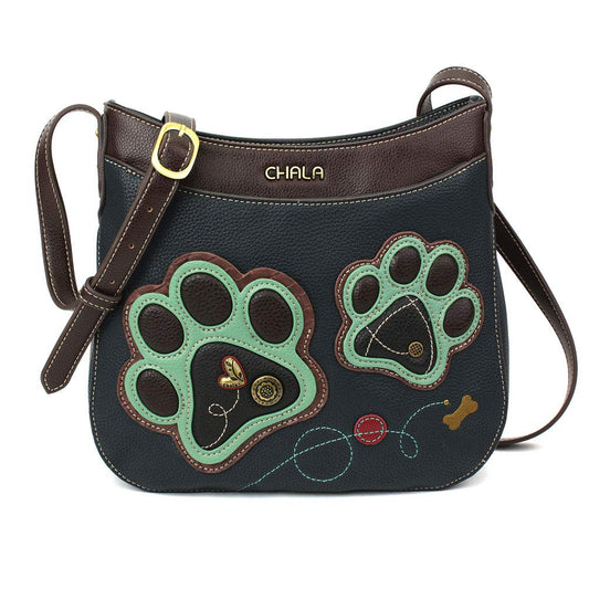 CHALA Crescent Crossbody Women Shoulder Purse with Adjustable Strap - Paw Print - navy Fashion CHALA