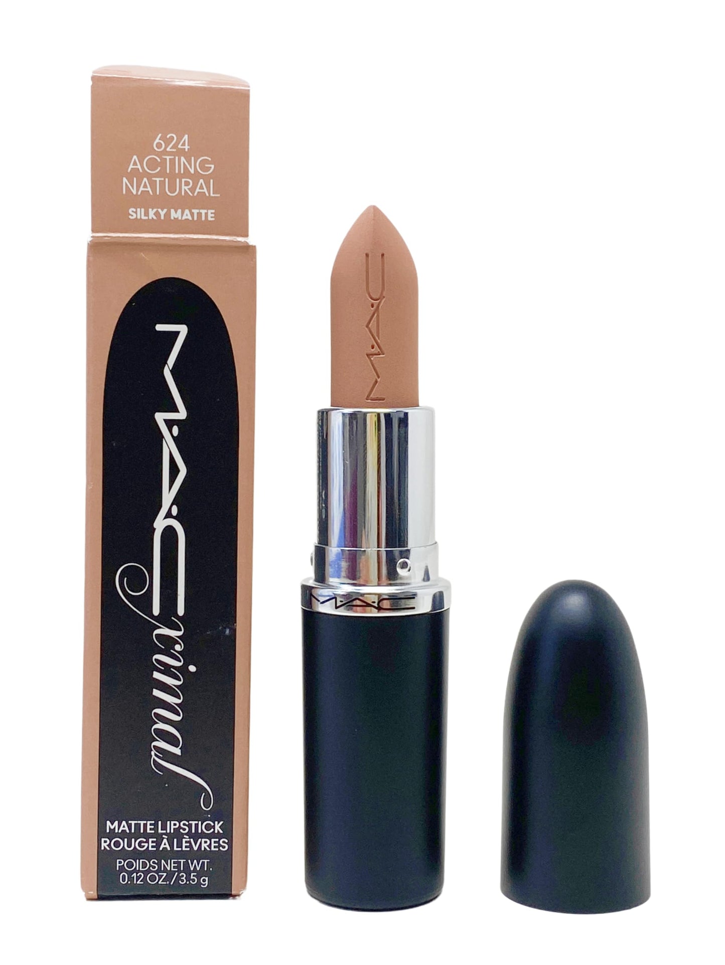 MAC Ximal Silky Matte Lipstick - 624 Acting Natural (Warm toned light nude beige) .12 Oz / 3.5 g
