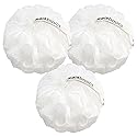 MainBasics Bath Shower Loofah Sponge Pouf Body Scrubber Exfoliator Body Wash Sponge (Set of 3, Snow White)
