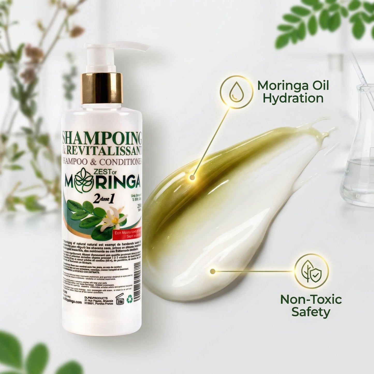 Zest of Moringa 2-in-1 Moringa Shampoo and Conditioner | Organic Shampoo Conditioner Made with Moringa Oleifera Flowers Extract Oil | Moringa Shampoo