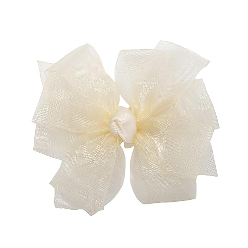 HAIRBOWS Girls' Double Organza Hair Bow with a Knot Wrap Center on a Clip, All Ages and Hair Types, 3 Inch Bow, Ivory