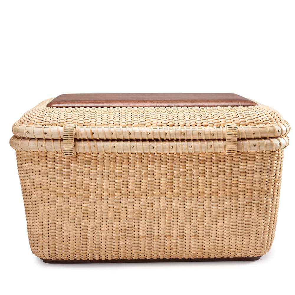 Teng Tian Nantucket baskets, Rectangular Handwoven rattan Storage Basket Set with Lid for Shelves and Home Boxes for Organizer (L)