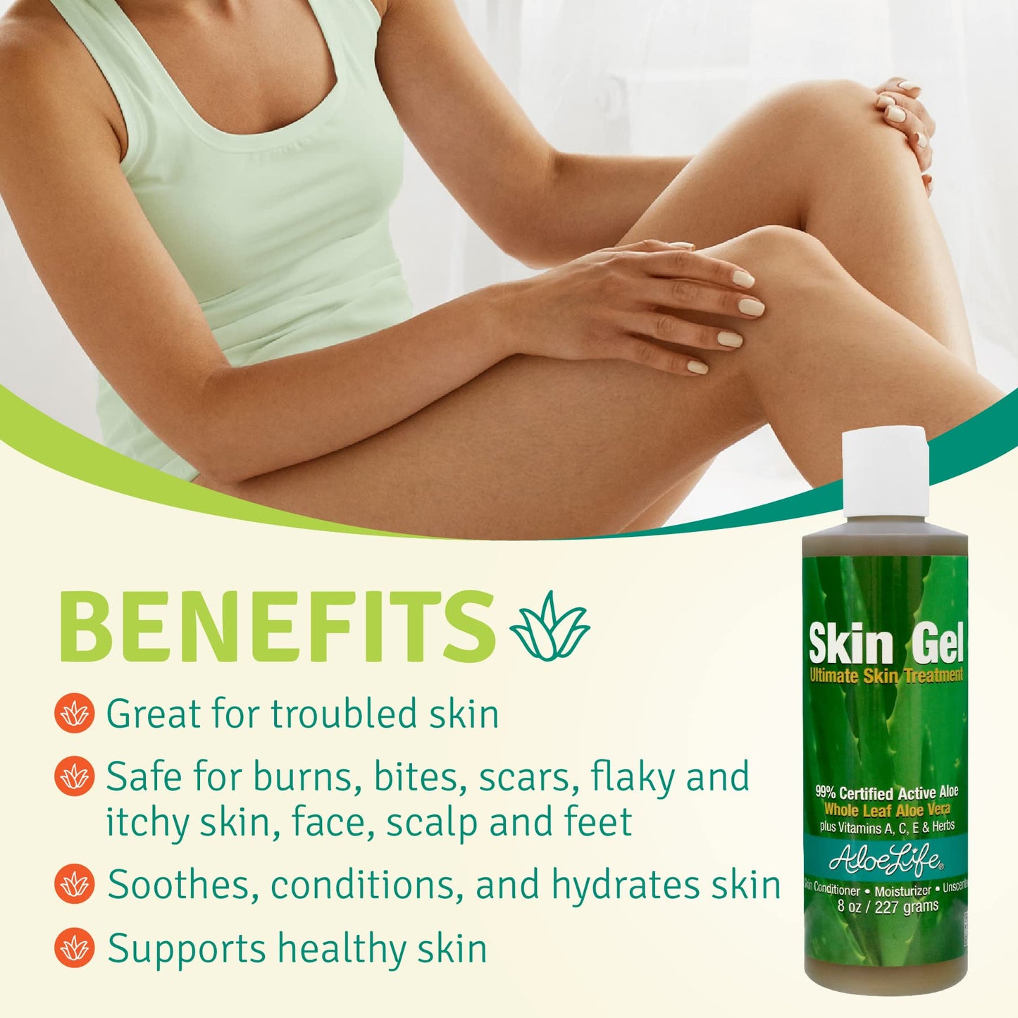 Aloe Life - Skin Gel & Herbs Ultimate Skin Treatment, 99% Certified Organic Whole Leaf Aloe Vera, Vitamins C, A, & E, Head-to-Toe Skin Care Support