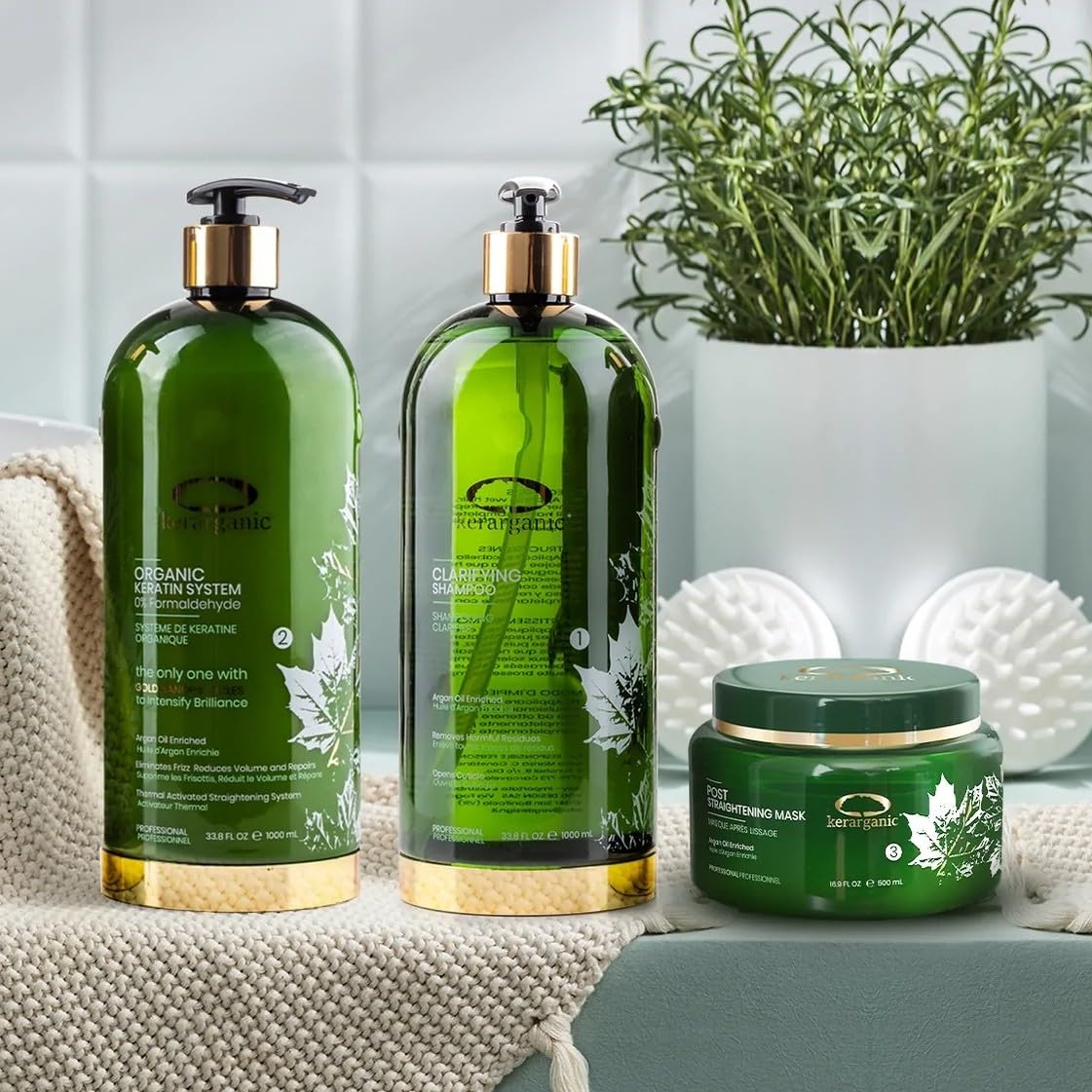 ORGANIC KERATIN SYSTEM PREMIUM - PROFESSIONAL HAIR STRAIGHTENING BUNDLE (Clarifying Shampoo 1000ml + Keratin Treatment 1000ml + Mask 500ml)