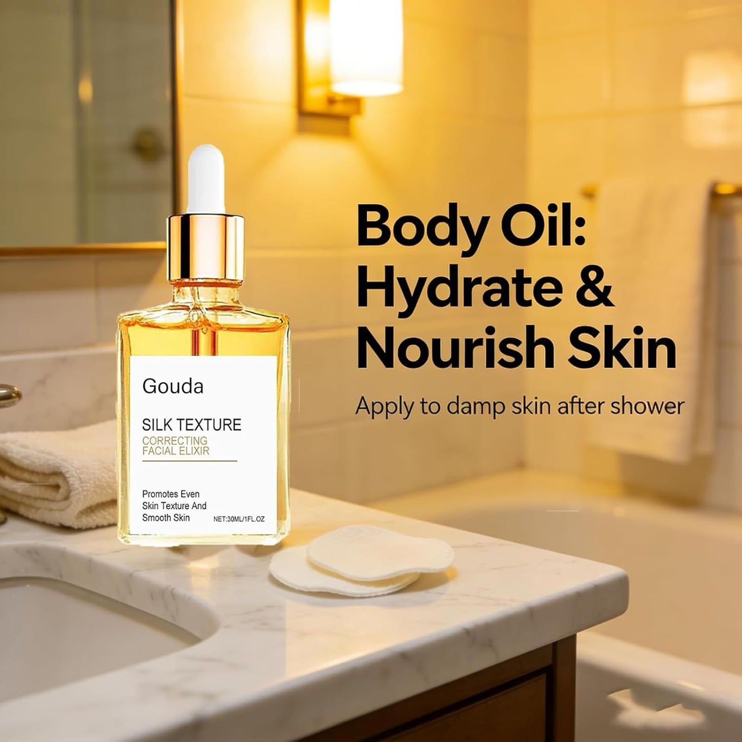 Gouda Silk Body Oil for Women, Perfume Oil, Visibly Firming, Deeply Anti Aging Moisturizing, Instantly Improve Elasticity, Non-greasy Hydration (2Pcs)
