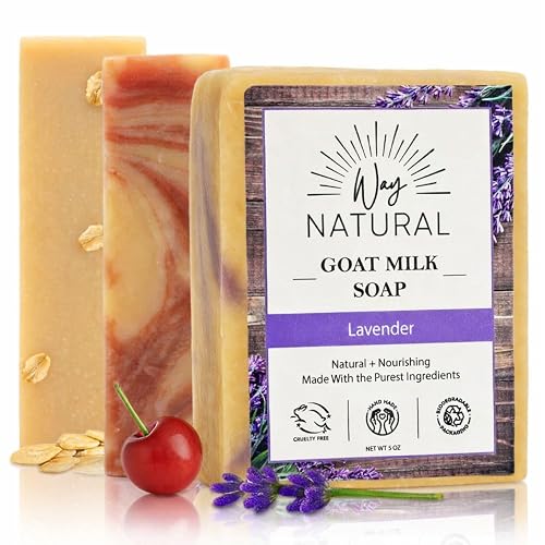 Way Natural Goat Milk Soap Bar Variety 3-Pack (5oz Bars) - Natural, Handmade, Gentle - Cold Process Goat Soap for Hands & Body, Women & Men, No Dyes