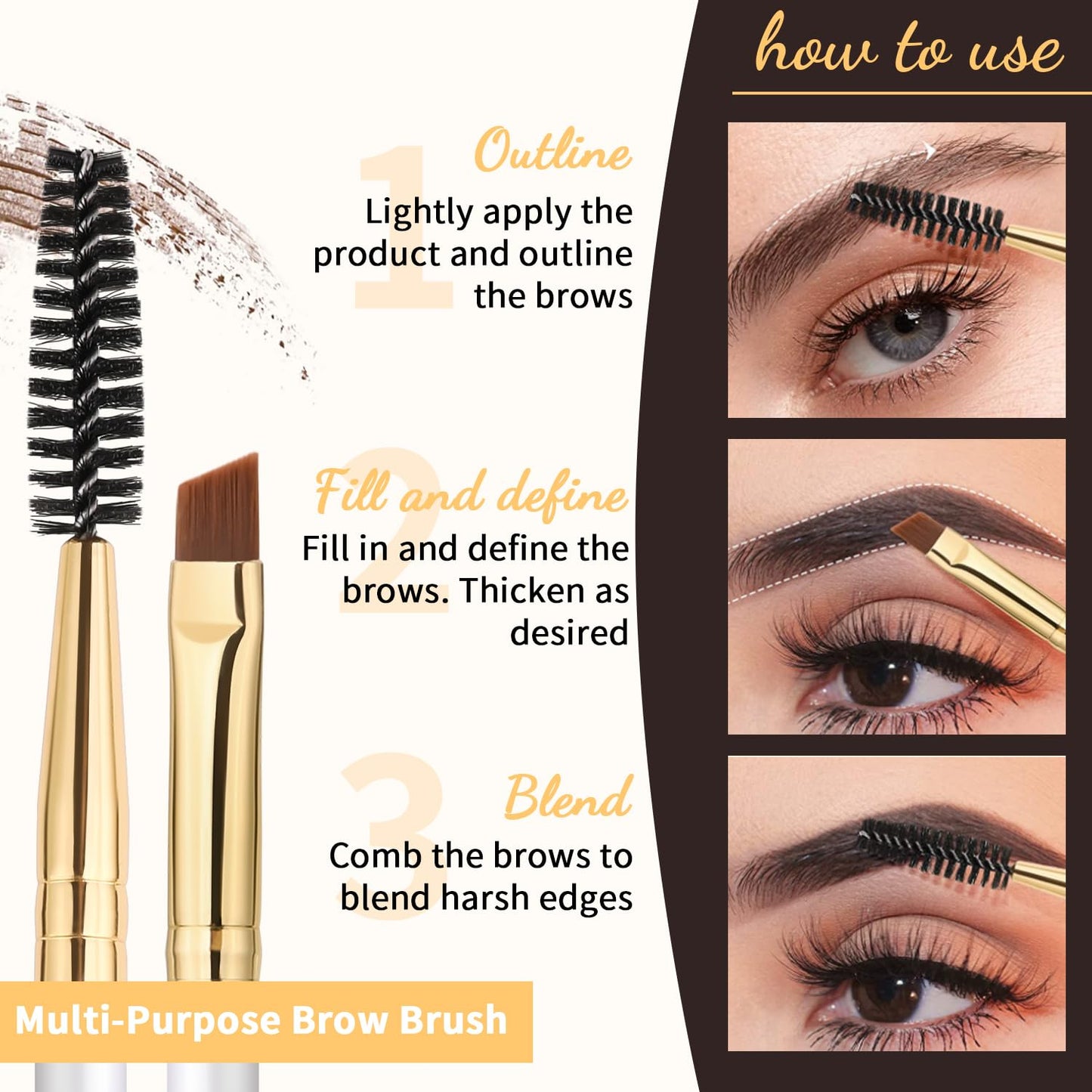 Docolor Eyebrow Brush Duo Eyebrow Spoolie Professional Angled Eye Brow Brush Perfect for Lining and Shaping Brows, Spoolie for Brows or Lashes White