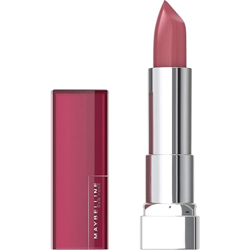 Maybelline Color Sensational Lipstick, Lip Makeup, Cream Finish, Hydrating Lipstick, Nude, Pink, Red, Plum Lip Color, Rosy Risk, 0.15 oz; (Packaging