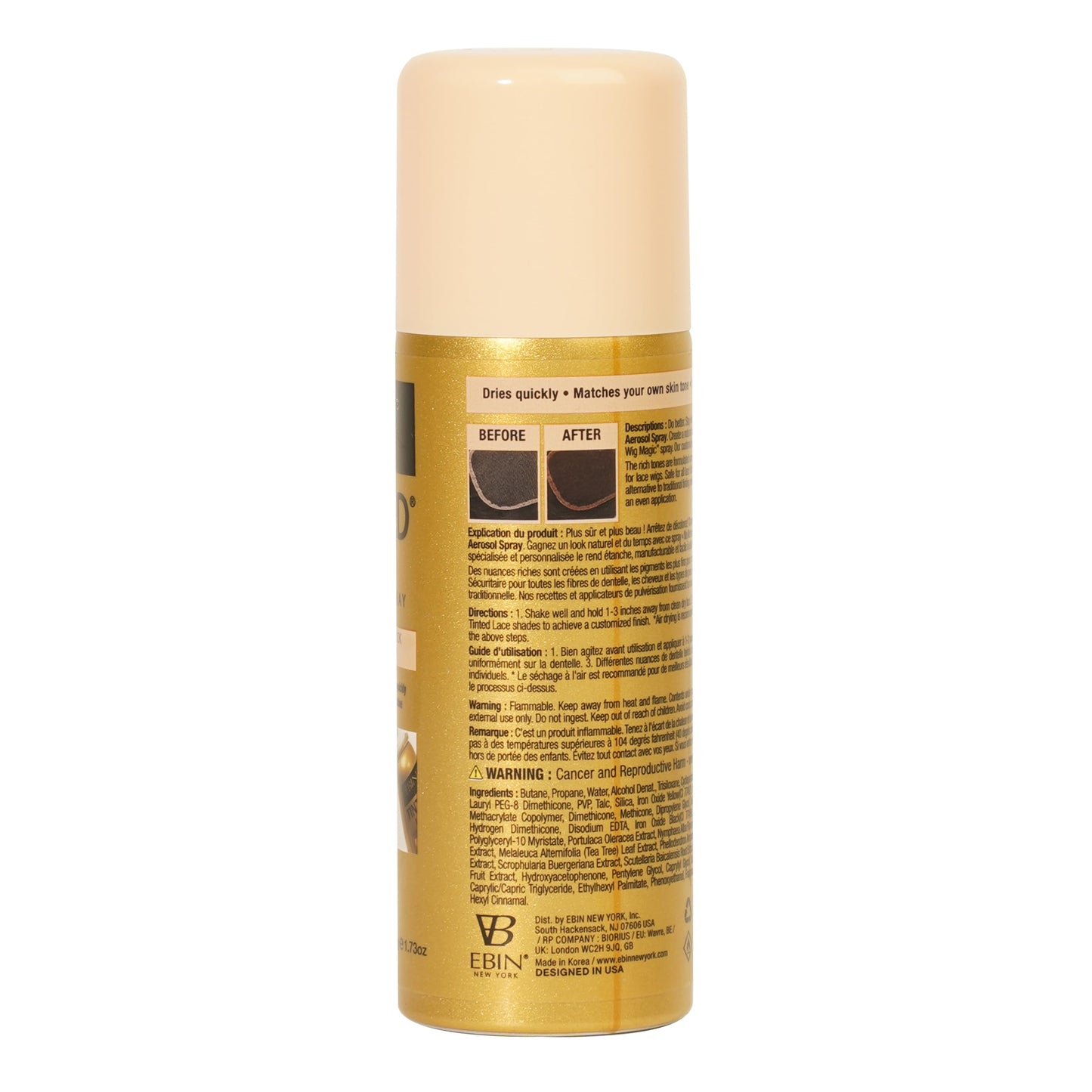 EBIN NEW YORK Tinted Lace Aerosol Spray - Light Beige 2.7 Oz/ 80 mL, Quick dry, Water Resistant, No Residue, Water Resistant, Even Spray