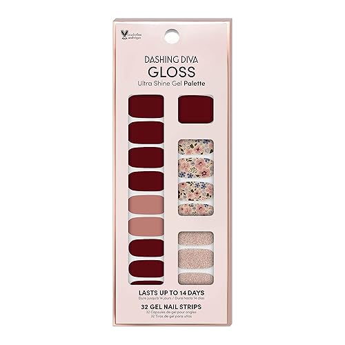 Dashing Diva Gloss Nail Strips - Wild Flower | UV Free, Long Lasting, Floral Nail Stickers with Pink Accent Nails | Contains 32 Nail Wraps, 1 Prep
