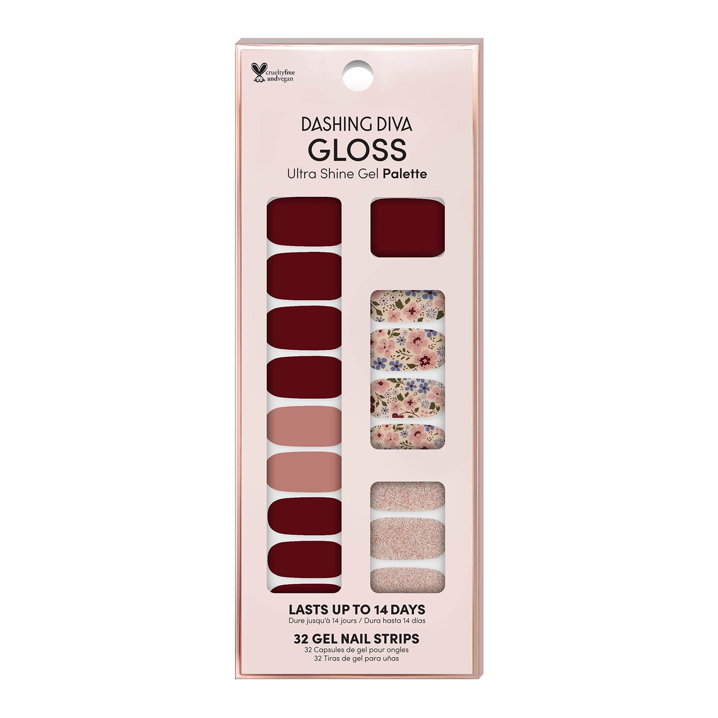 Dashing Diva Gloss Nail Strips - Wild Flower | UV Free, Long Lasting, Floral Nail Stickers with Pink Accent Nails | Contains 32 Nail Wraps, 1 Prep