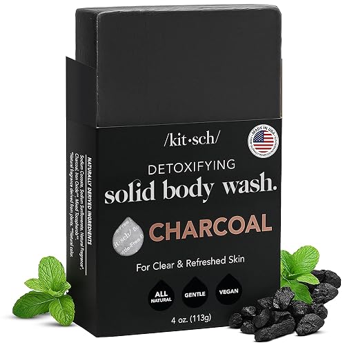 Kitsch Charcoal Soap Body Wash Bar - Detoxifying Bar Soap with Activated Charcoal - Gently Removes Excess Oil & Impurities, Clears Pores, Firms Beauty & Personal Care Kitsch