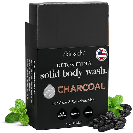 Kitsch Charcoal Soap Body Wash Bar - Detoxifying Bar Soap with Activated Charcoal - Gently Removes Excess Oil & Impurities, Clears Pores, Firms Beauty & Personal Care Kitsch