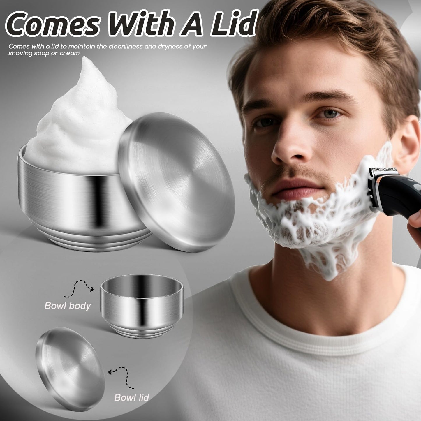SEWACC Metal Shaving Bowl for Men Stainless Steel Shaving Soap Bowl with Lid Bathroom Tool Household Beard Accessories Beauty and Personal Care SEWACC