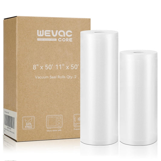 Wevac Vacuum Sealer Bags 8x50, 11x50 Rolls 2 pack for Food Saver, Seal a Meal, Weston. Commercial Grade, BPA Free, Heavy Duty, Great for vac storage…