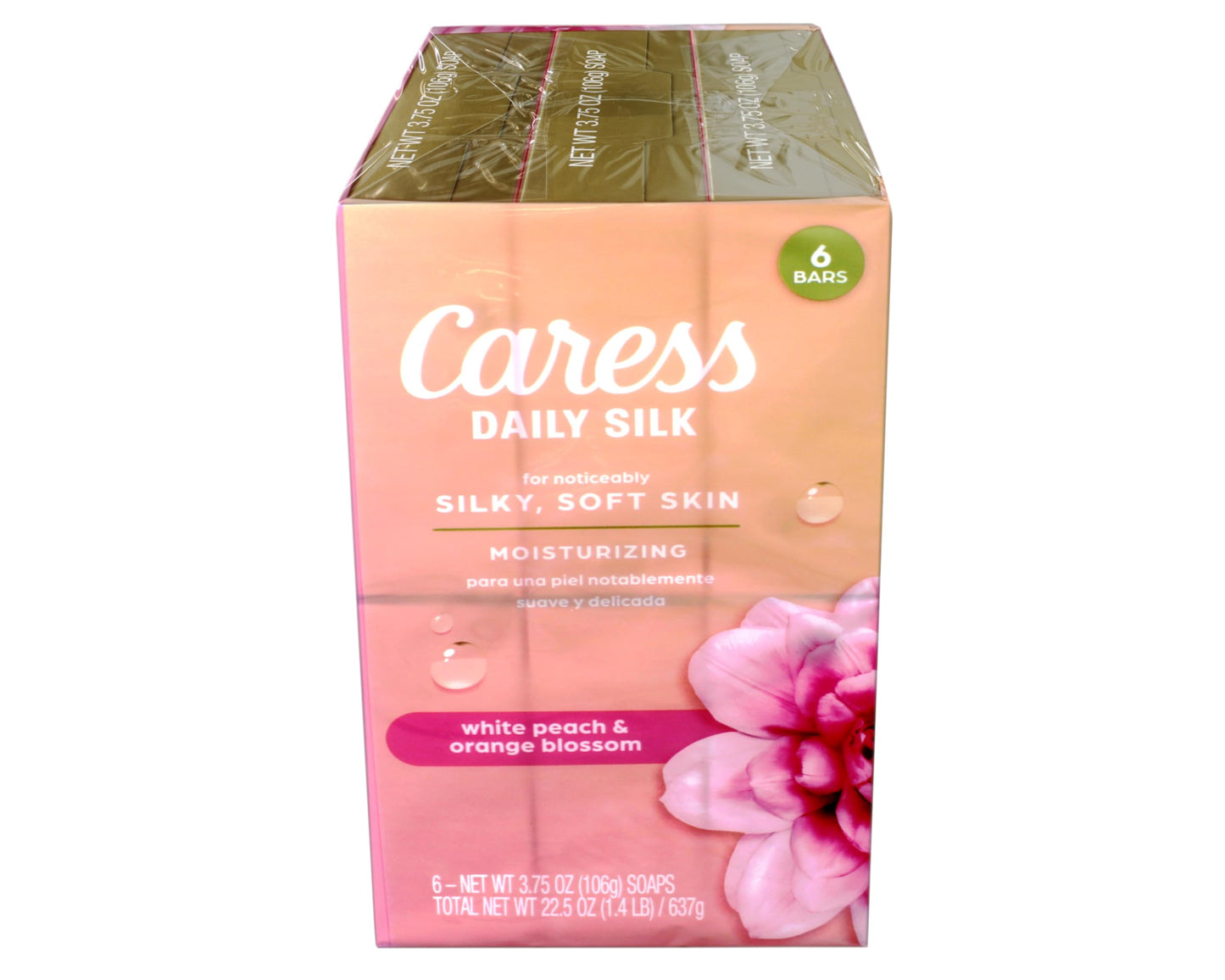 Caress Daily Silk Moisturizing Soap, White Peach & Orange Blossom, 3.75 oz 6 Bars - 3 Pack