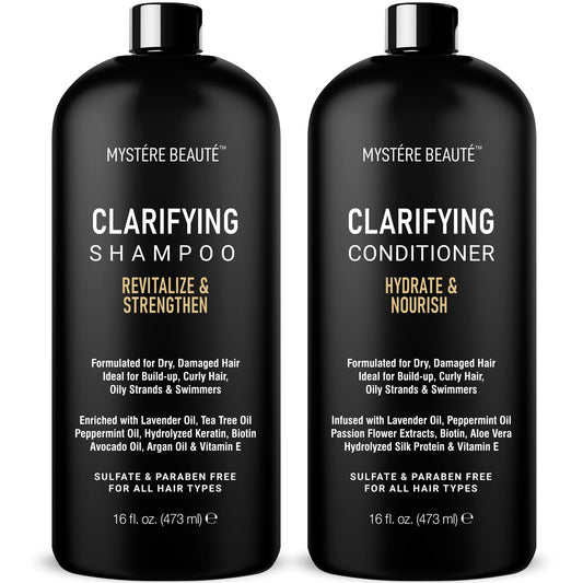 Clarifying Shampoo and Conditioner Set- Hydrating, Calming & Removes Buildup, For All Hair Types, Clarifying Cleanse for Dirt, Oil & Hard Water