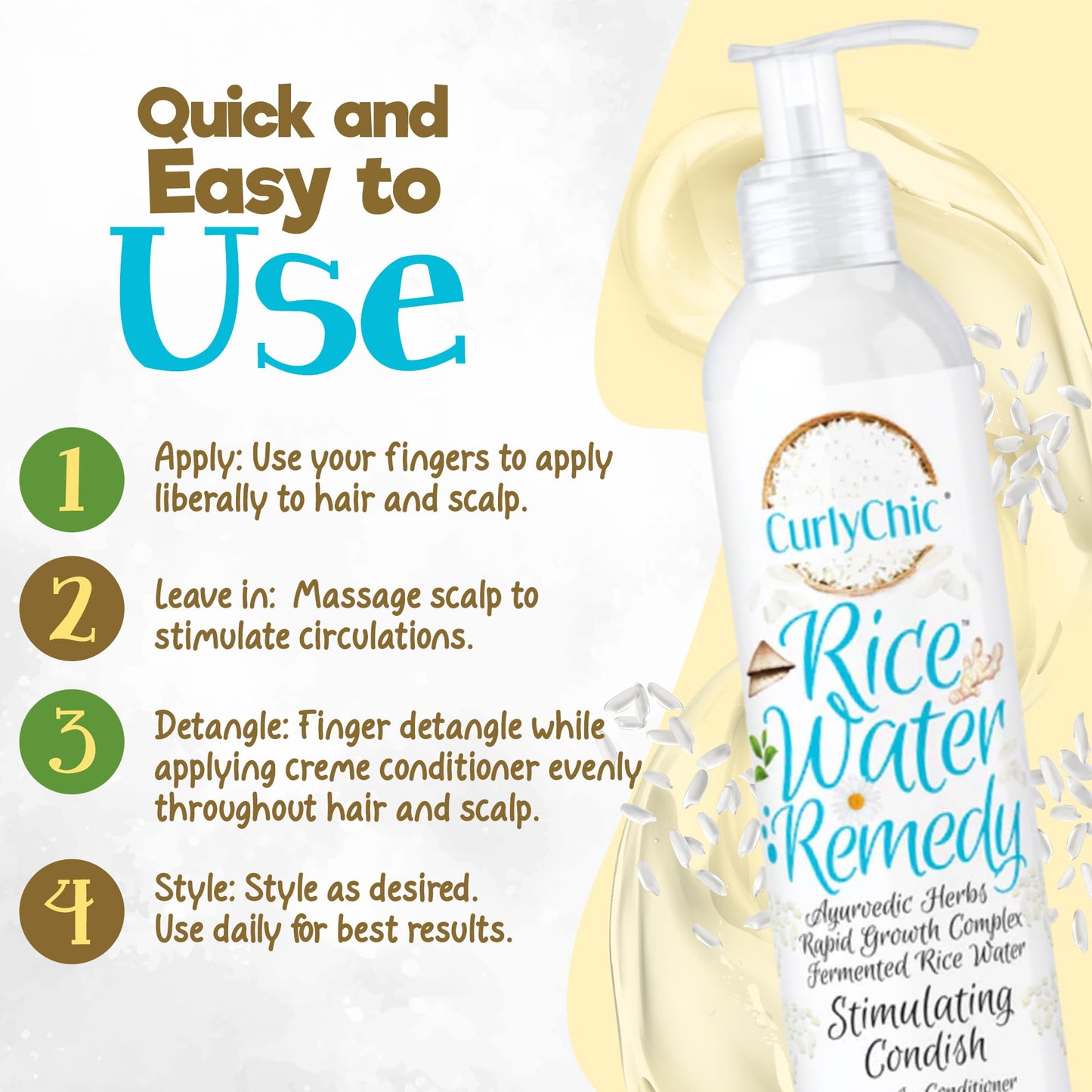 Curly Chic Rice Water Remedy Stimulating Condish - Ayurvedic Herbs, Fermented Rice Water, Lightweight Leave-In Conditioner for Healthy Hair Growth