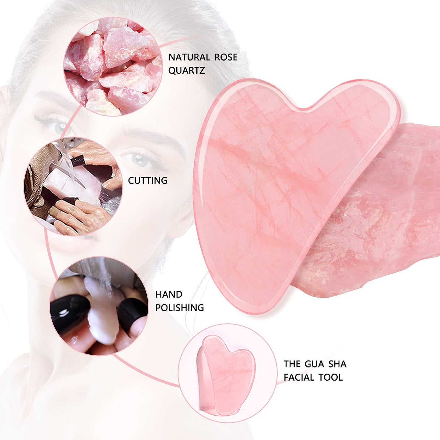 Ecoswer Gua Sha Facial Tool,Guasha Tool for Face,Facial and Body Massager,Natural Stones Rose Quartz,Scraping and SPA Acupuncture Therapy