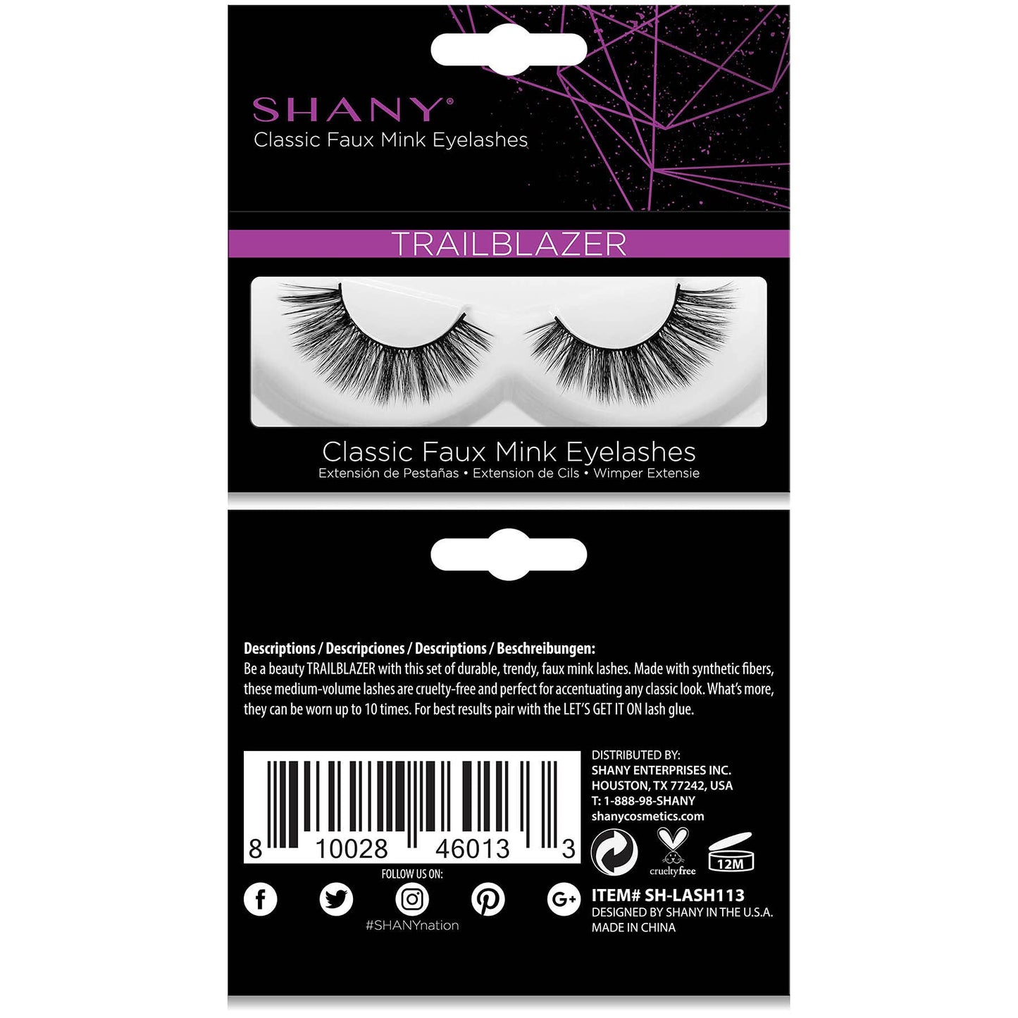 SHANY Classic Faux Mink Eyelashes - Durable Single Pair 3D Reusable Fluffy and Soft Strip Lash with Medium Volume - TRAILBLAZER