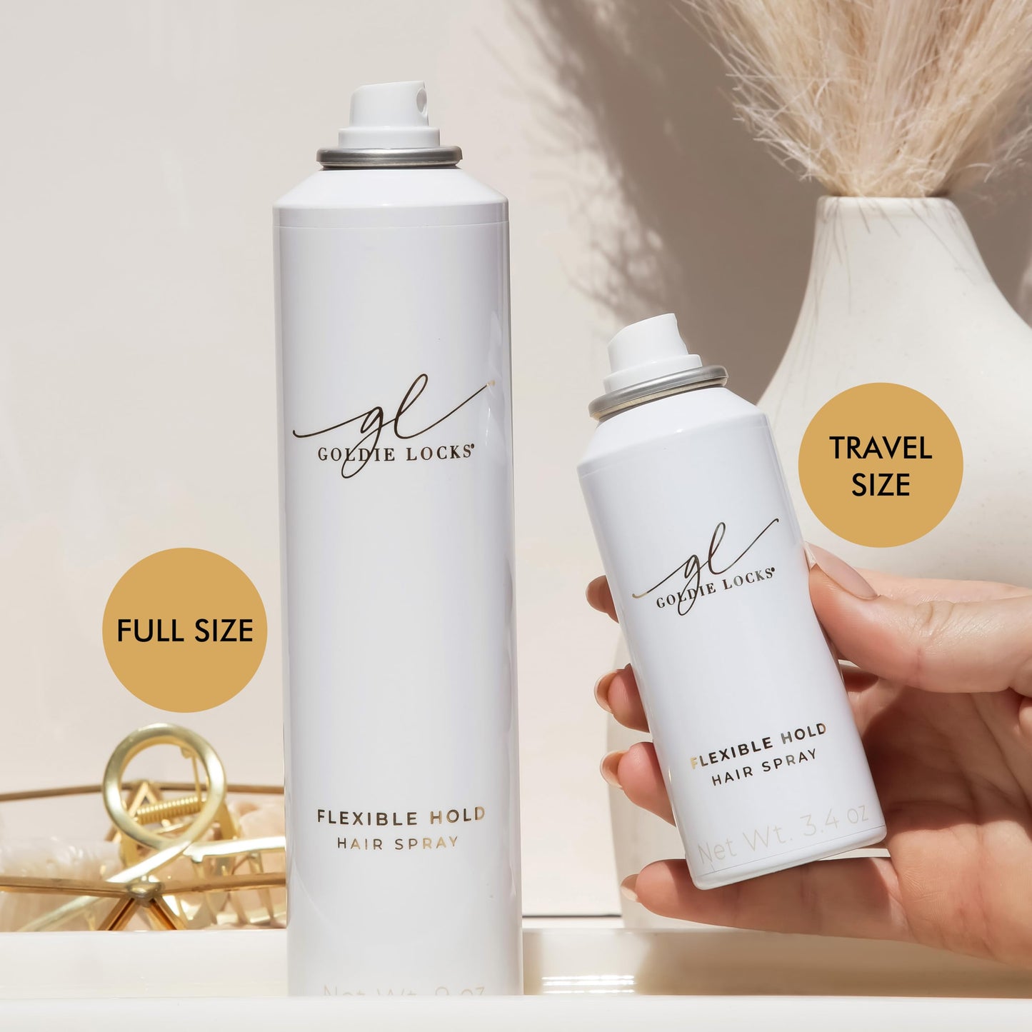 Goldie Locks Travel Size Flexible Hold Hairspray - 3.4 fl oz - Lightweight, All-Day Hold & Brushable Finish - Humidity Resistant - Safe for Extensions