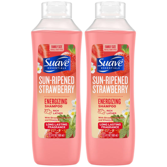 Suave Shampoo, Sun-Ripened Strawberry Family-Size 2-Pack - Energizing Shampoo with Strawberry Extract & Vitamin E, 22.5 Oz Ea