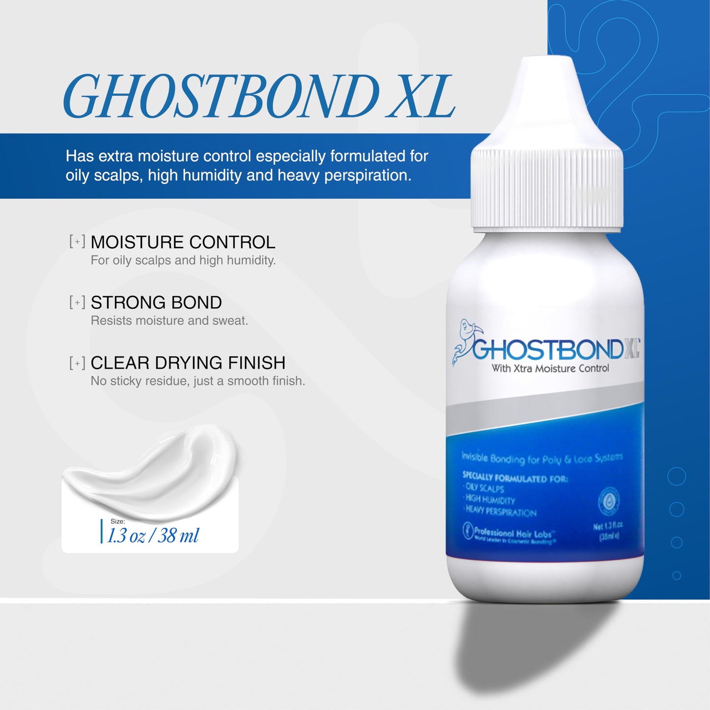 GHOSTBOND XL Hair Replacement Adhesive 1.3oz- Invisible Wig Bonding Glue: Water & Oil-Resistant, Non-Toxic, Light Hold for Secure and Natural-Looking