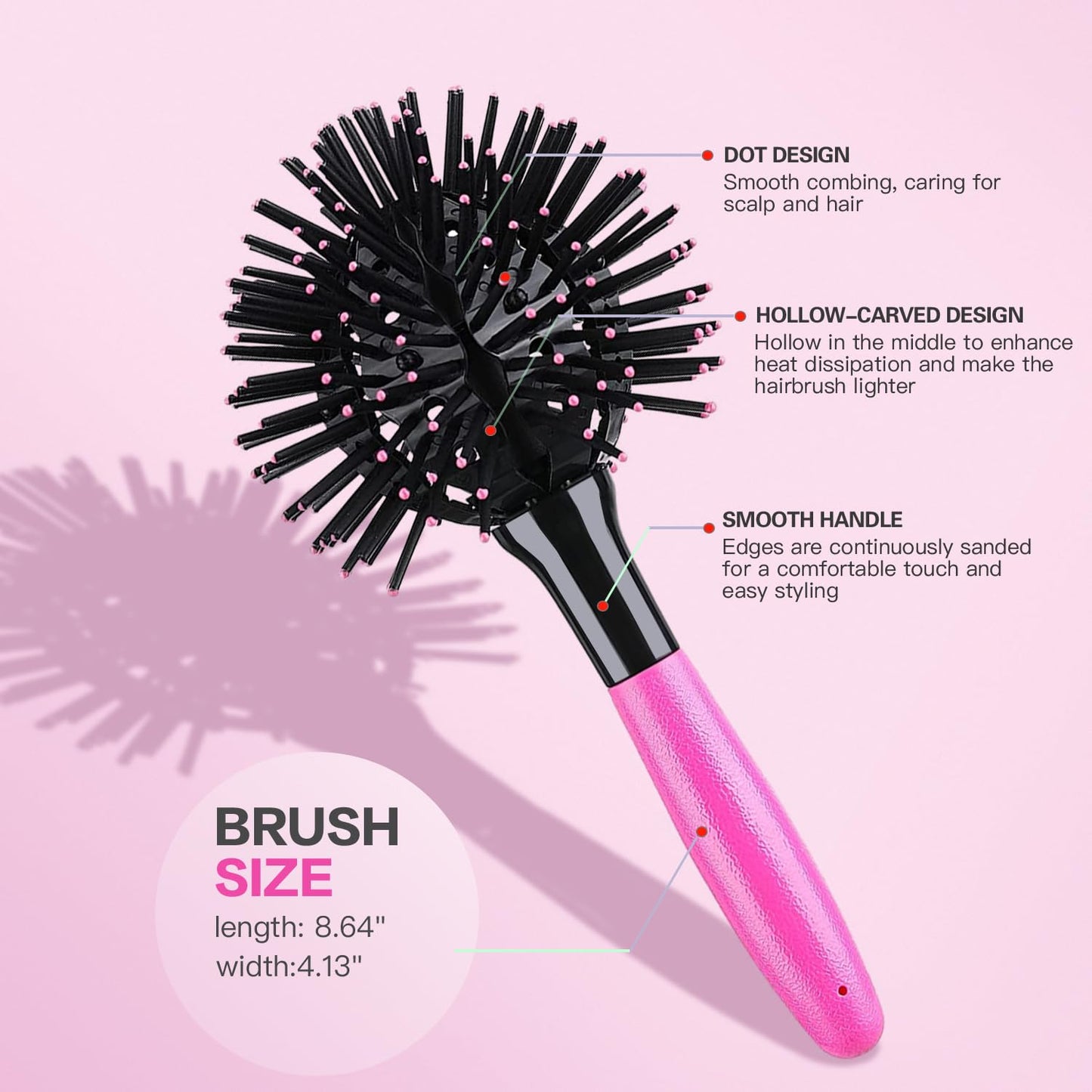 3D Bomb Curl Hair Brush 360° Round Styling Hair Brush Detangling Hairbrush Spherical Ball Brush Salon Round Hair Curling Curler and Wide Tooth Comb