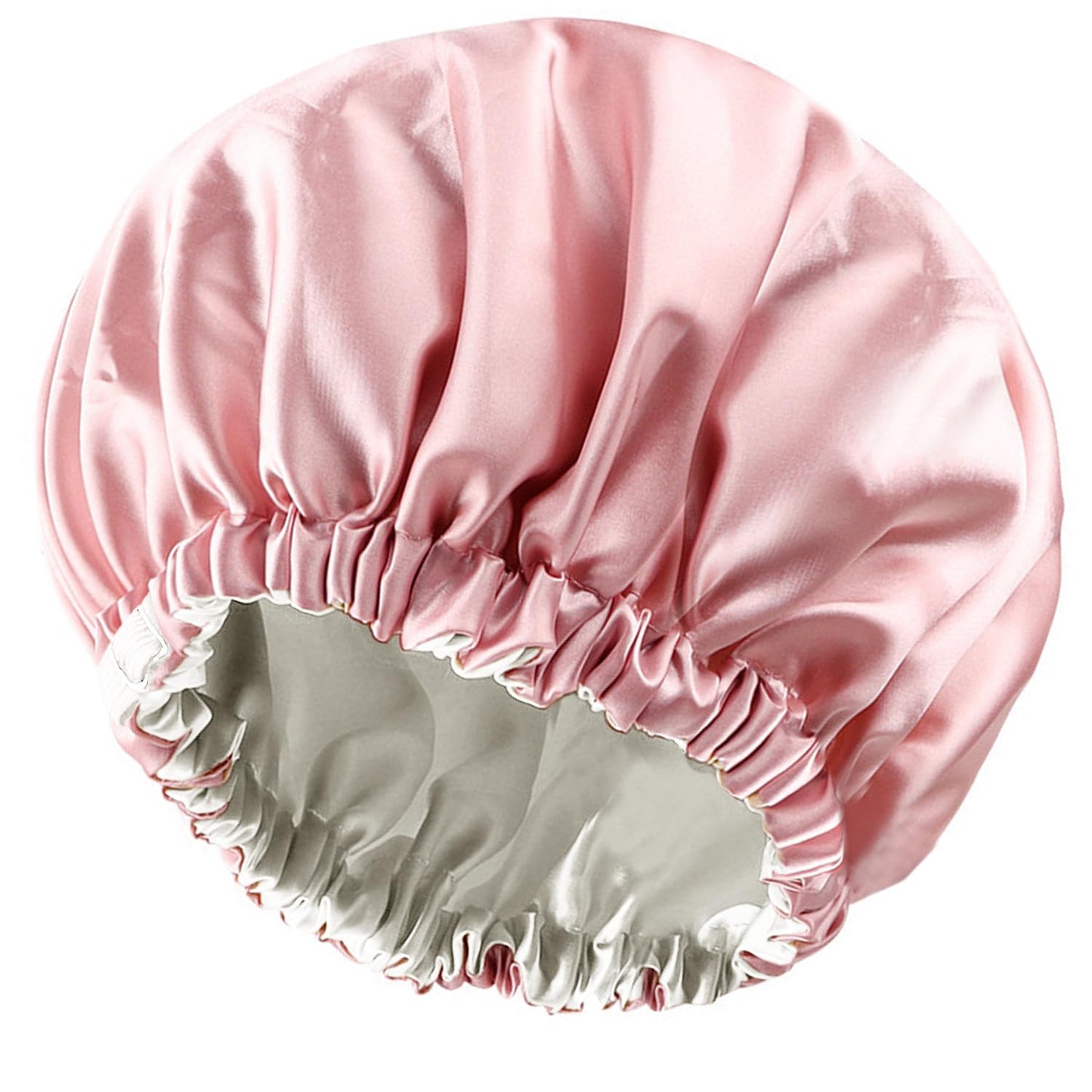Amamba Shower Caps,100% Real Satin Lined Shower Cap,Extra Large Shower Cap for Women Reusable Waterproof,Adjustable Size&Long Hair Bath Caps?Pink?