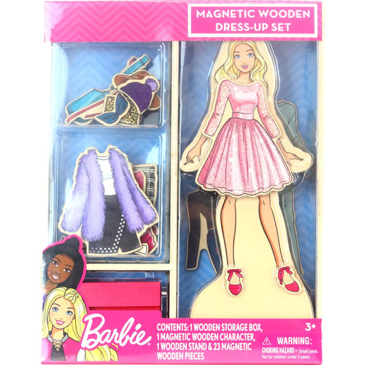 Barbie Magnetic Wooden Dress Up Toy - Pretend Play Set with Wooden Barbie Doll, Mix & Match Outfits & Storage Box - Educational Magnetic Toy for…